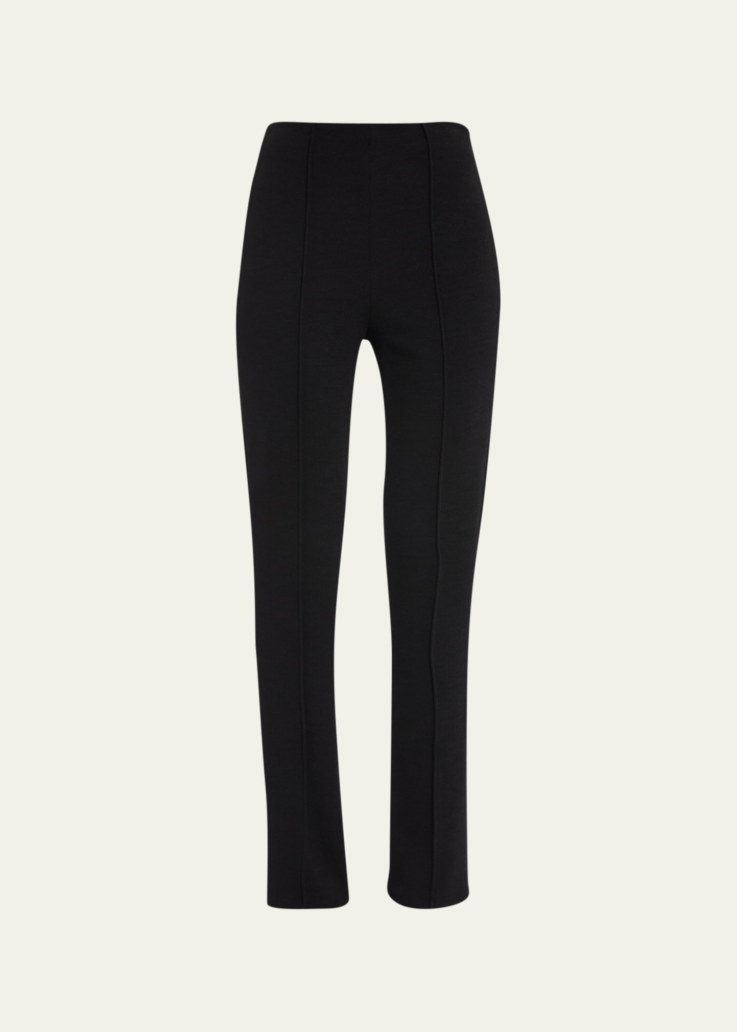 Shop Giorgio Armani Wool Straight-leg Leggings In Solid Black