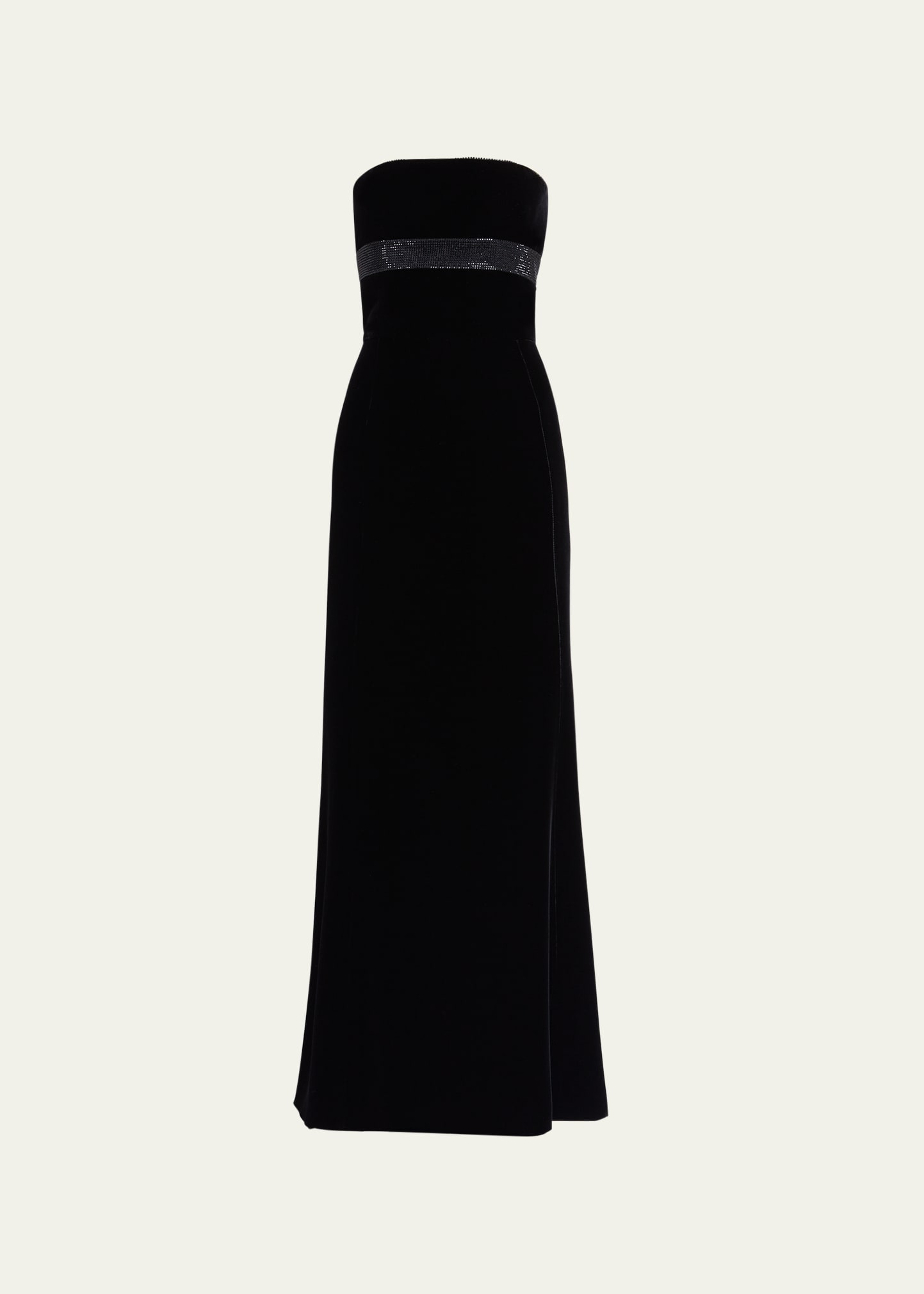 Giorgio Armani Strapless Strass Embellished Velvet Trumpet Gown In Solid Black