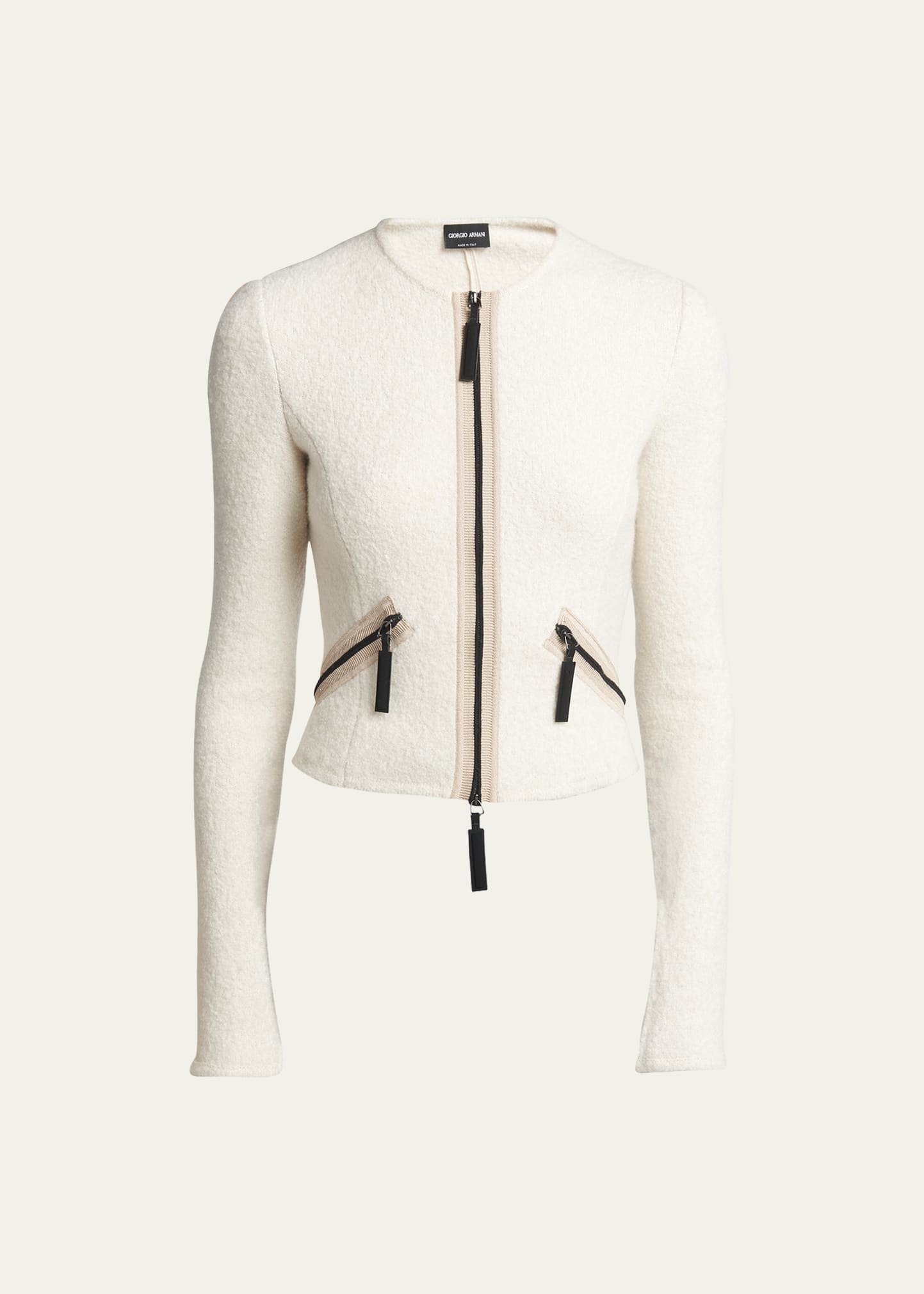 Contrast Grosgrain Zip-Front Cashmere Silk Jacket