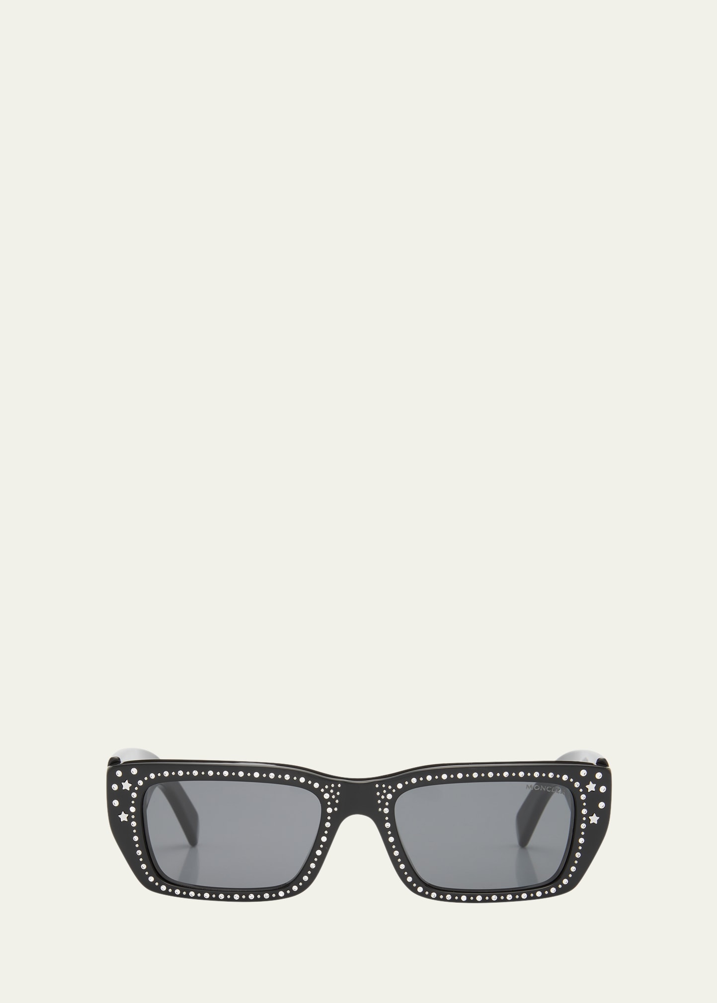 Moncler X Palm Angels Crystal Acetate & Plastic Rectangle Sunglasses In Shiny Black Smoke