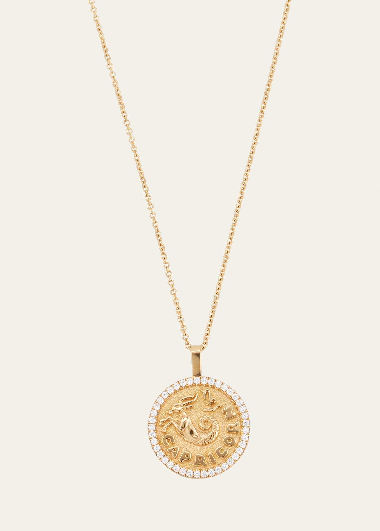 18k Yellow Gold Diamond Capricorn Coin Pendant Necklace