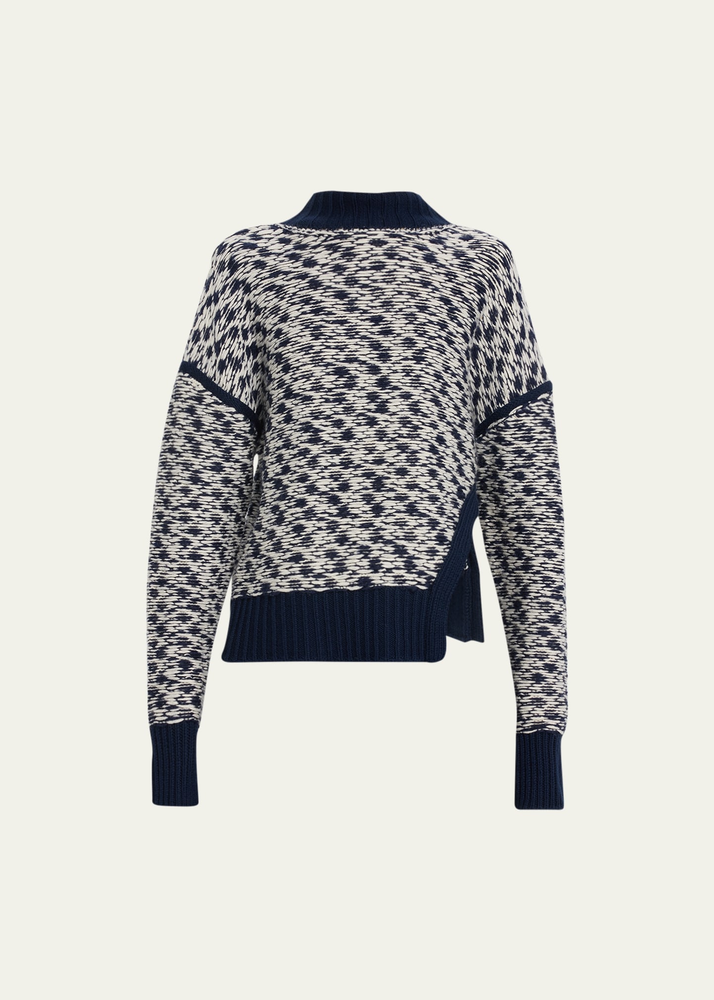 3.1 Phillip Lim / フィリップ リム Wool Float Jacquard Cutaway Sweater In Navy/ivory