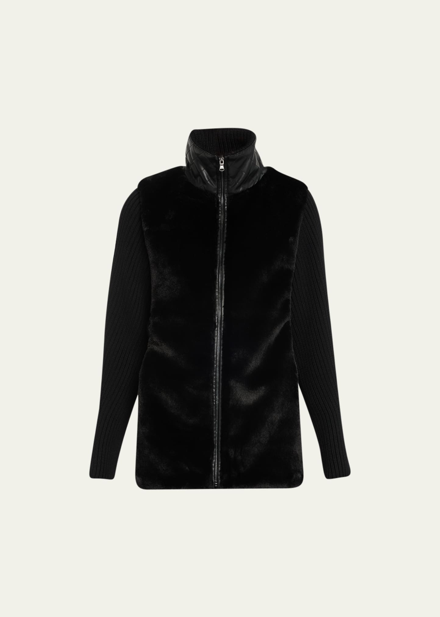 Shop Kobi Halperin Emery Faux Fur Zip-front Sweater In Black