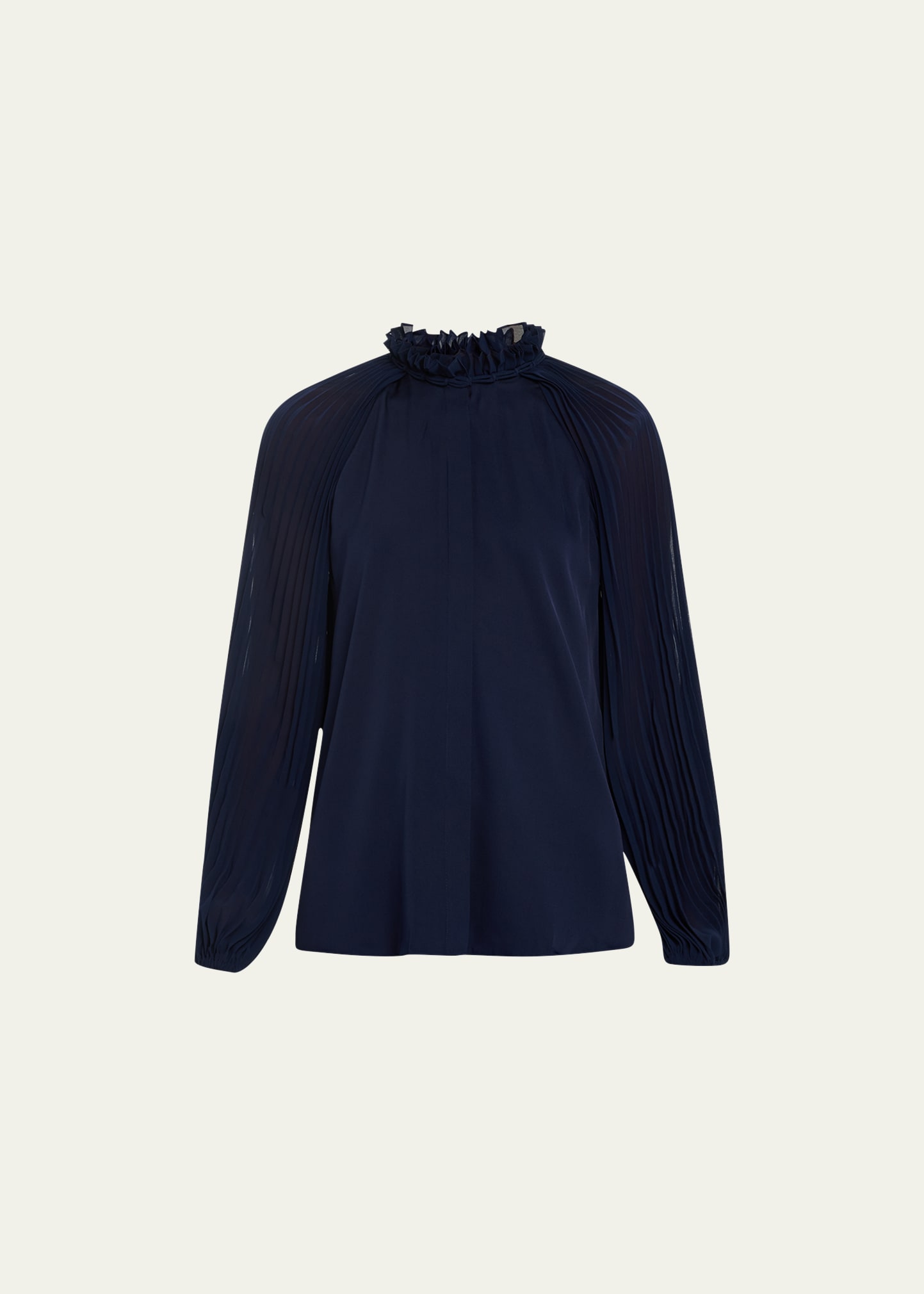 Kobi Halperin Kosme Silk Stretch Pleated Blouse In Midnight Blue