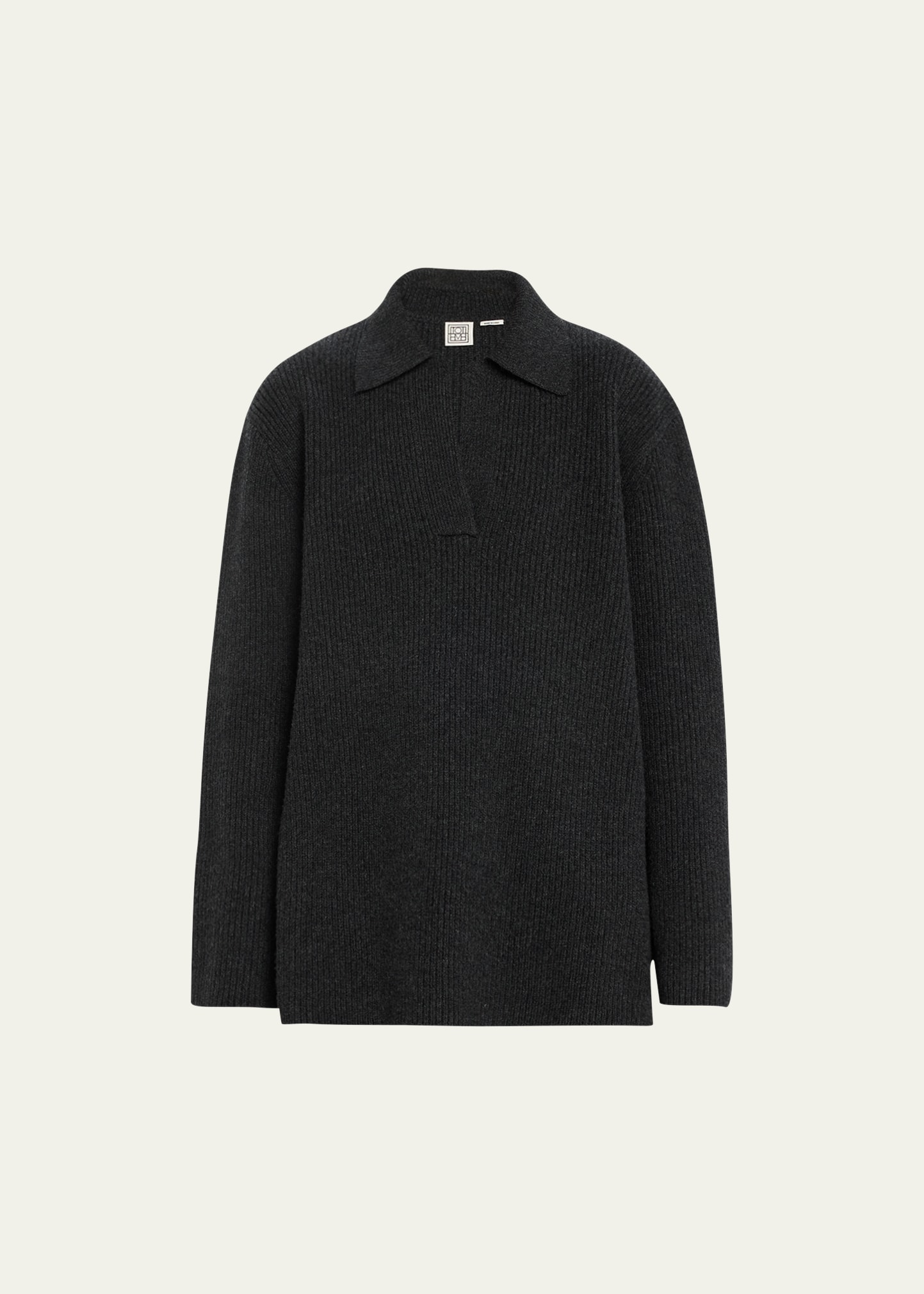Totême Ribbed Polo Knit Pullover In Charcoal