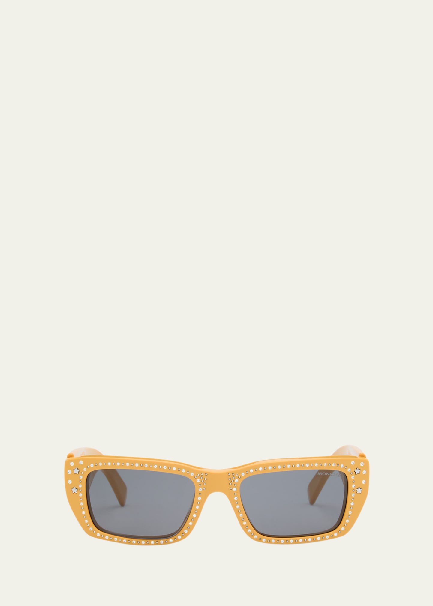Shop Moncler X Palm Angels Men's Crystal-encrusted Acetate Rectangle Sunglasses In Shiny Yellow Smok