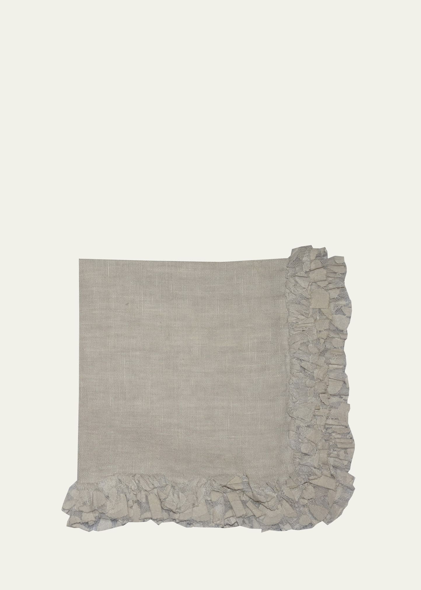 Nomi K Medium Gray Romantic Linen Napkin With Volume Lace Border In Med Gray