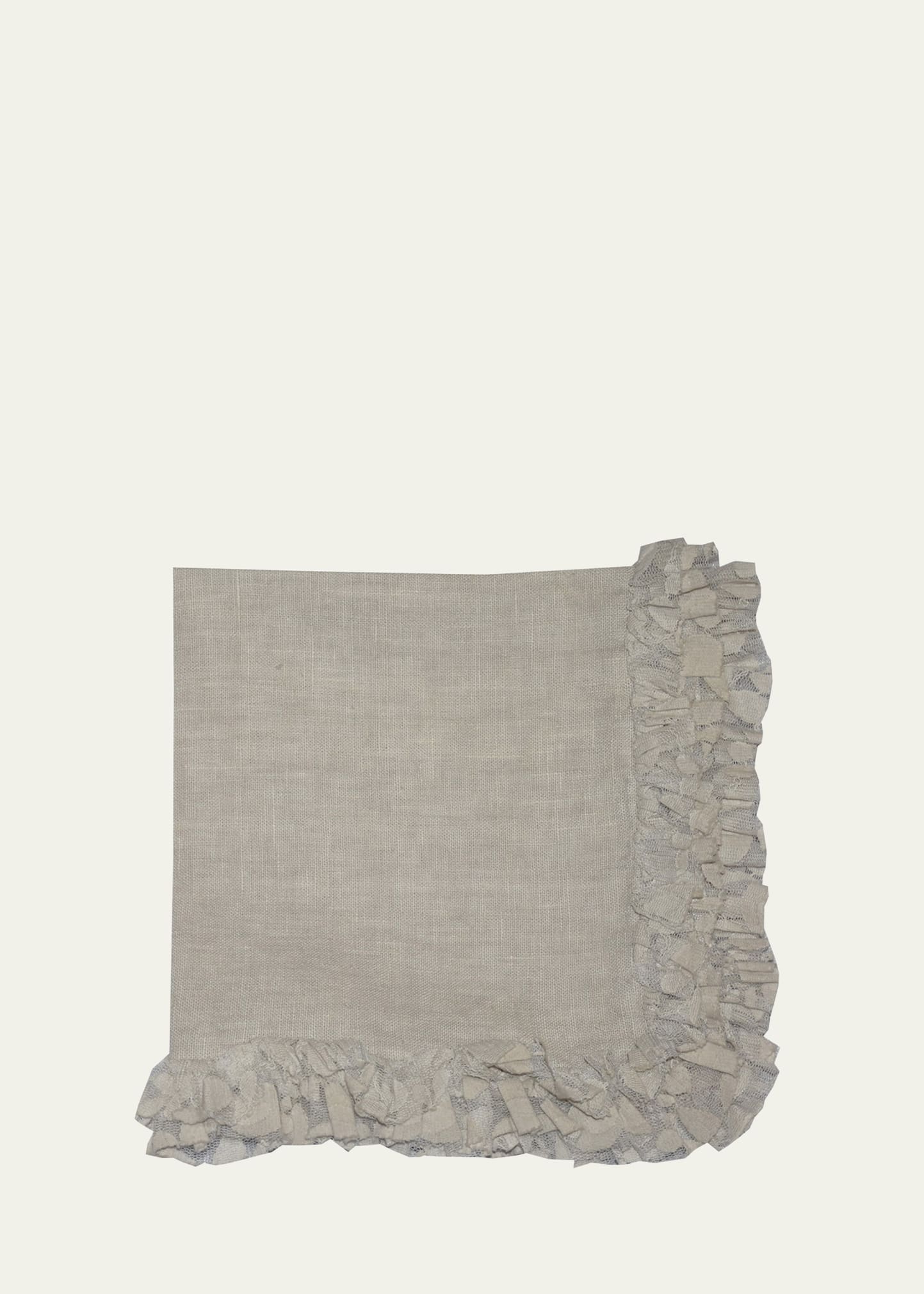 Medium Gray Romantic Linen Napkin With Volume Lace Border