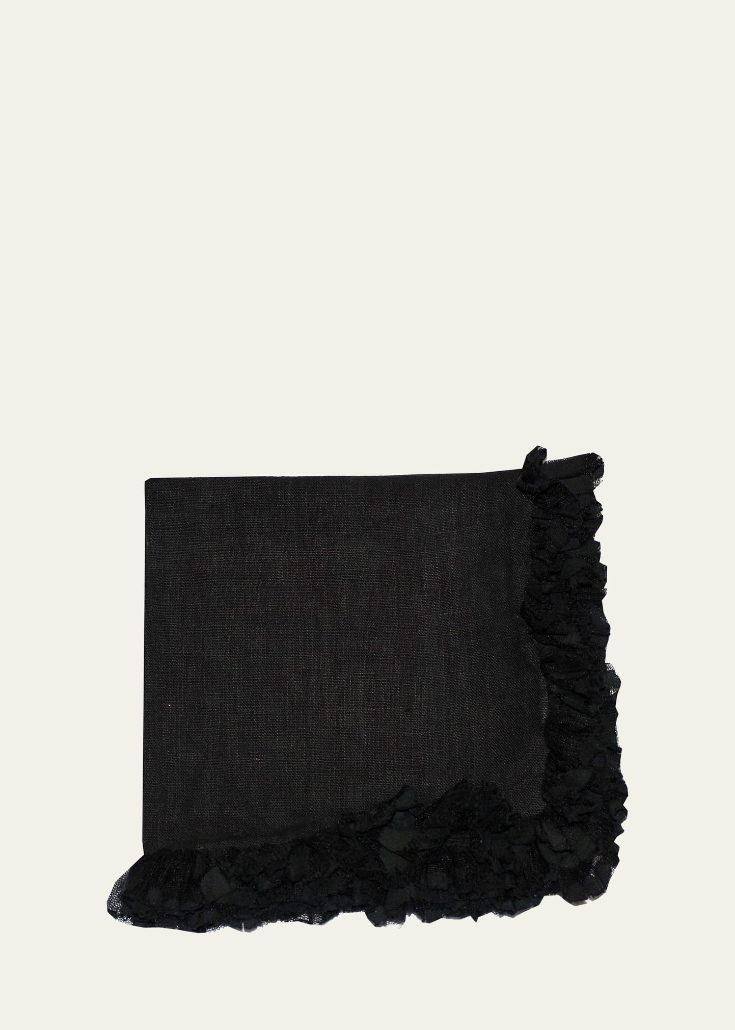 Black Romantic Linen Napkin With Volume Lace Trim