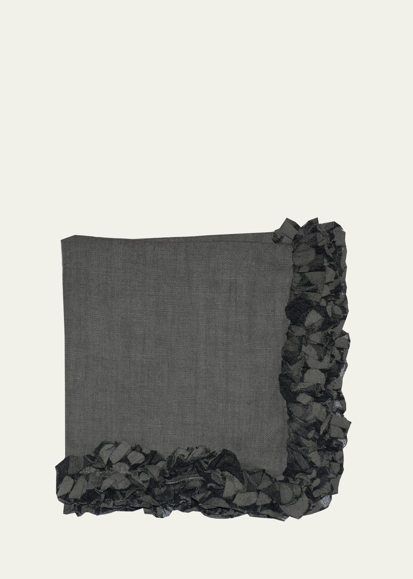 Nomi K Gunmetal Romantic Linen Napkin With Volume Lace Border In Grey