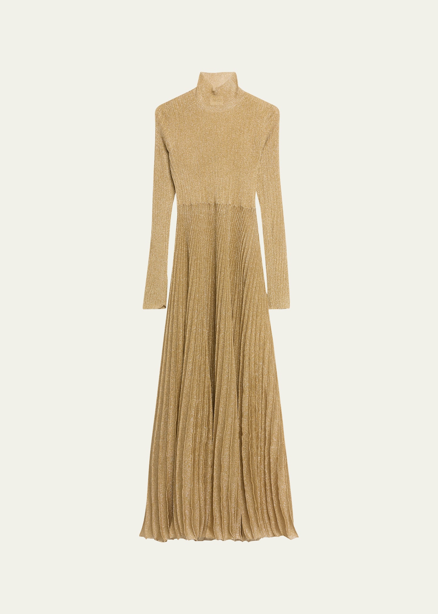 Khaite Jupiter Pleated Metallic Knitted Maxi Dress In Amber | ModeSens