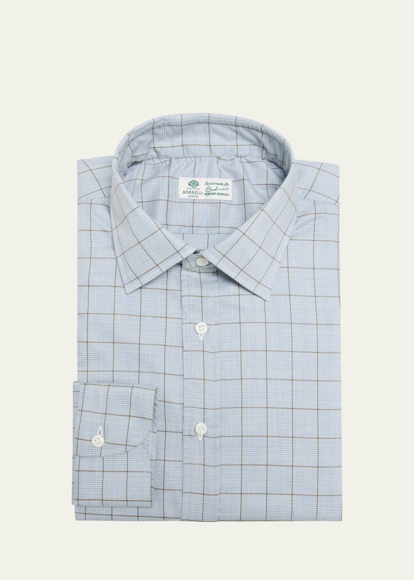 Borrelli Men's Cotton Micro-check Dress Shirt In 1-blue Wht Grn