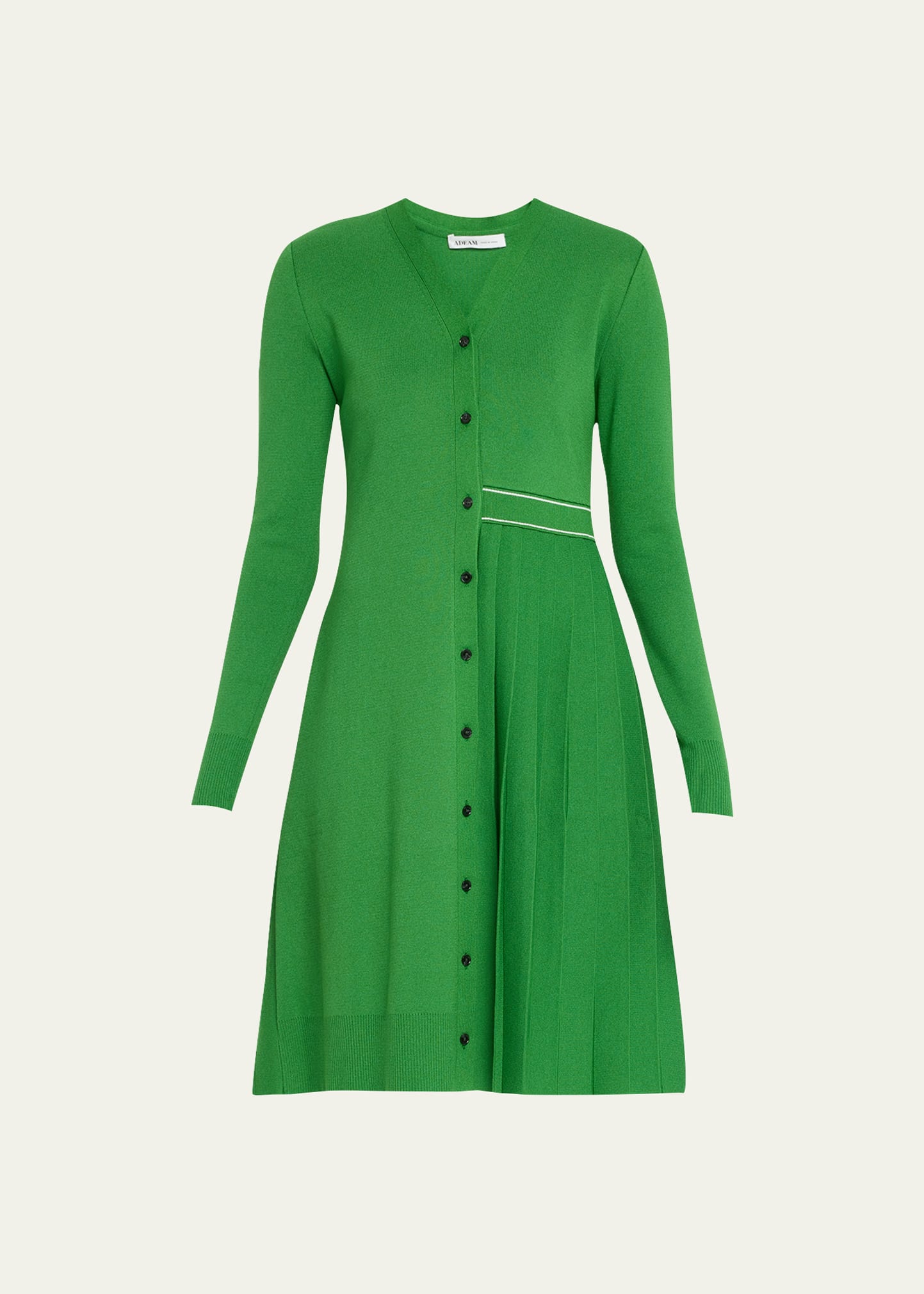 Adeam Graf Logo-intarsia Pleated Cardigan Dress In Grass Green