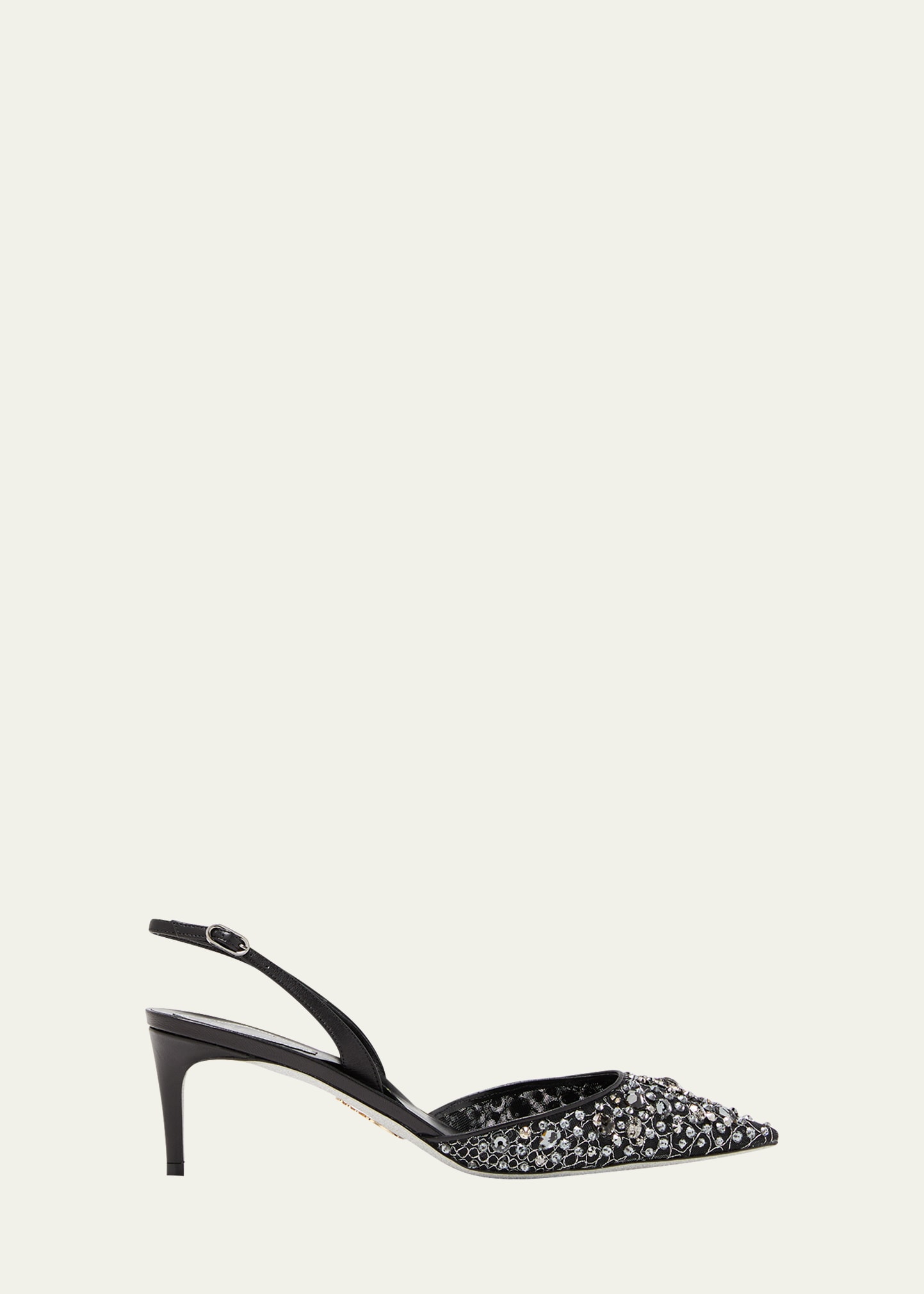 René Caovilla Embroidered Lace Slingback Pumps In Black Net-lambsil