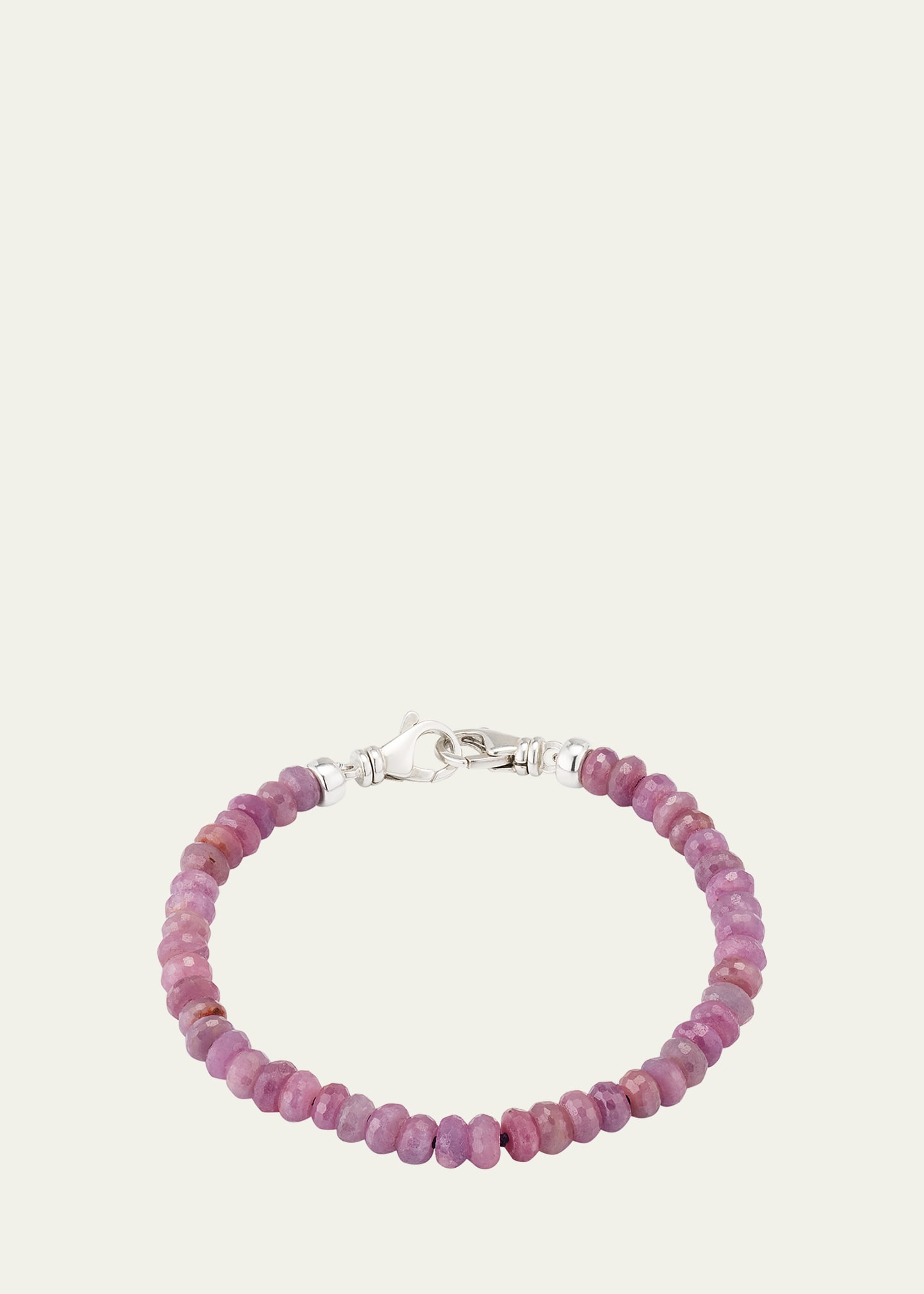 Men's Pink Sapphire Beaded Bracelet with Sterling Silver