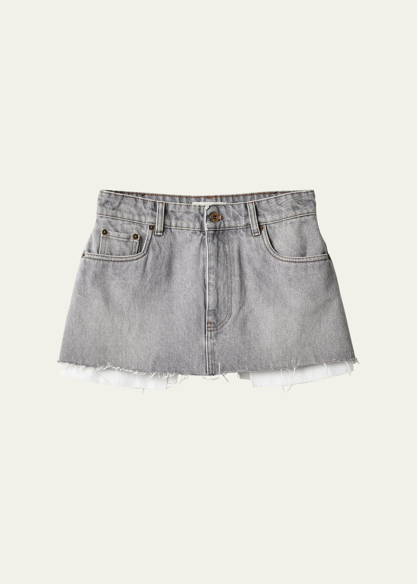 Miu Miu Logo-embroidered Denim Miniskirt In F0031 Grigio