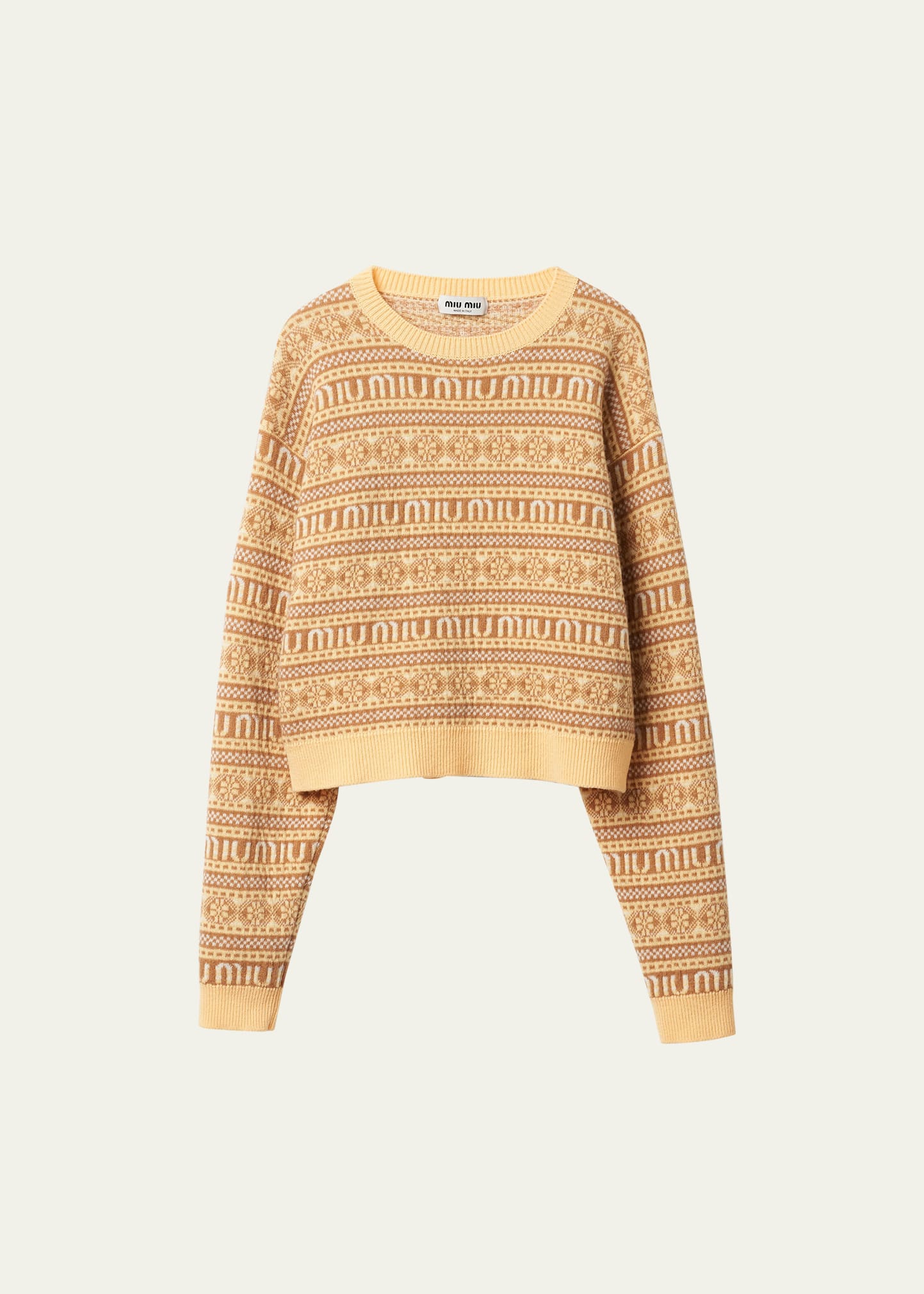 Shop Miu Miu Fair Isle Jacquard Wool Sweater In F0010 Giallo