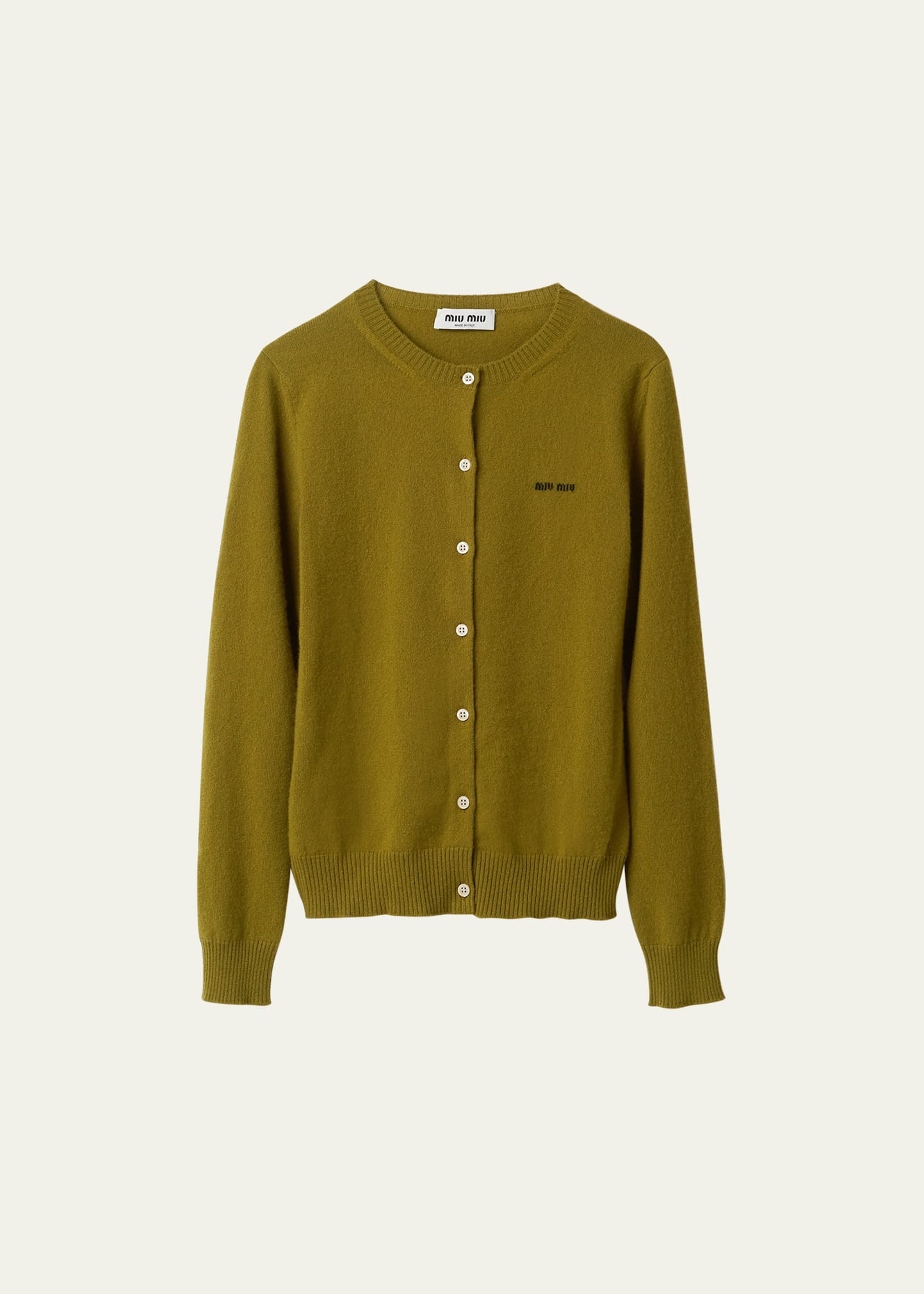 Miu Miu Intarsia Logo Cashmere Cardigan In F0613 Felce