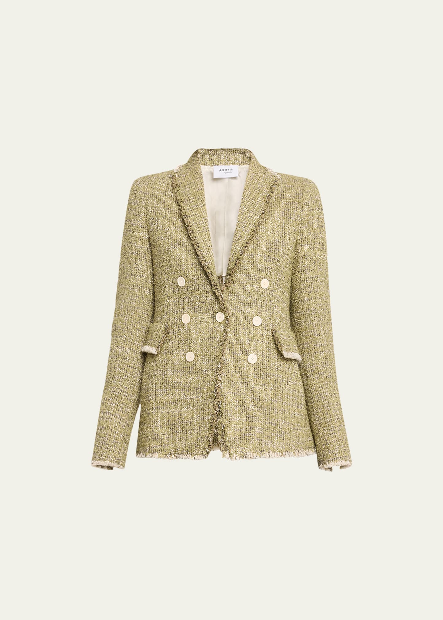 Shop Akris Punto Double-breasted Illusion Tweed Blazer Jacket In Sage-cream