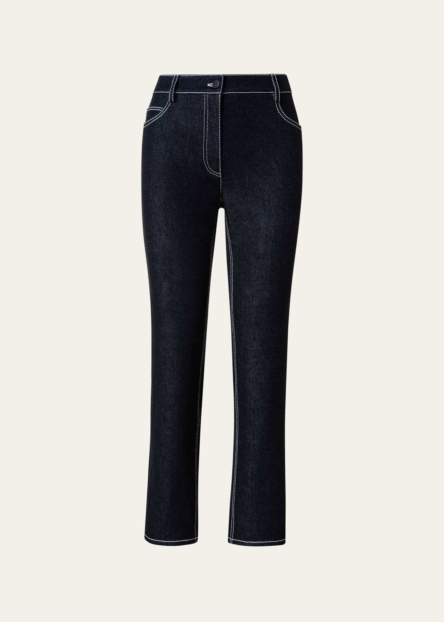 Maru Contrast-Stitch Slim-Leg Ankle Denim Pants