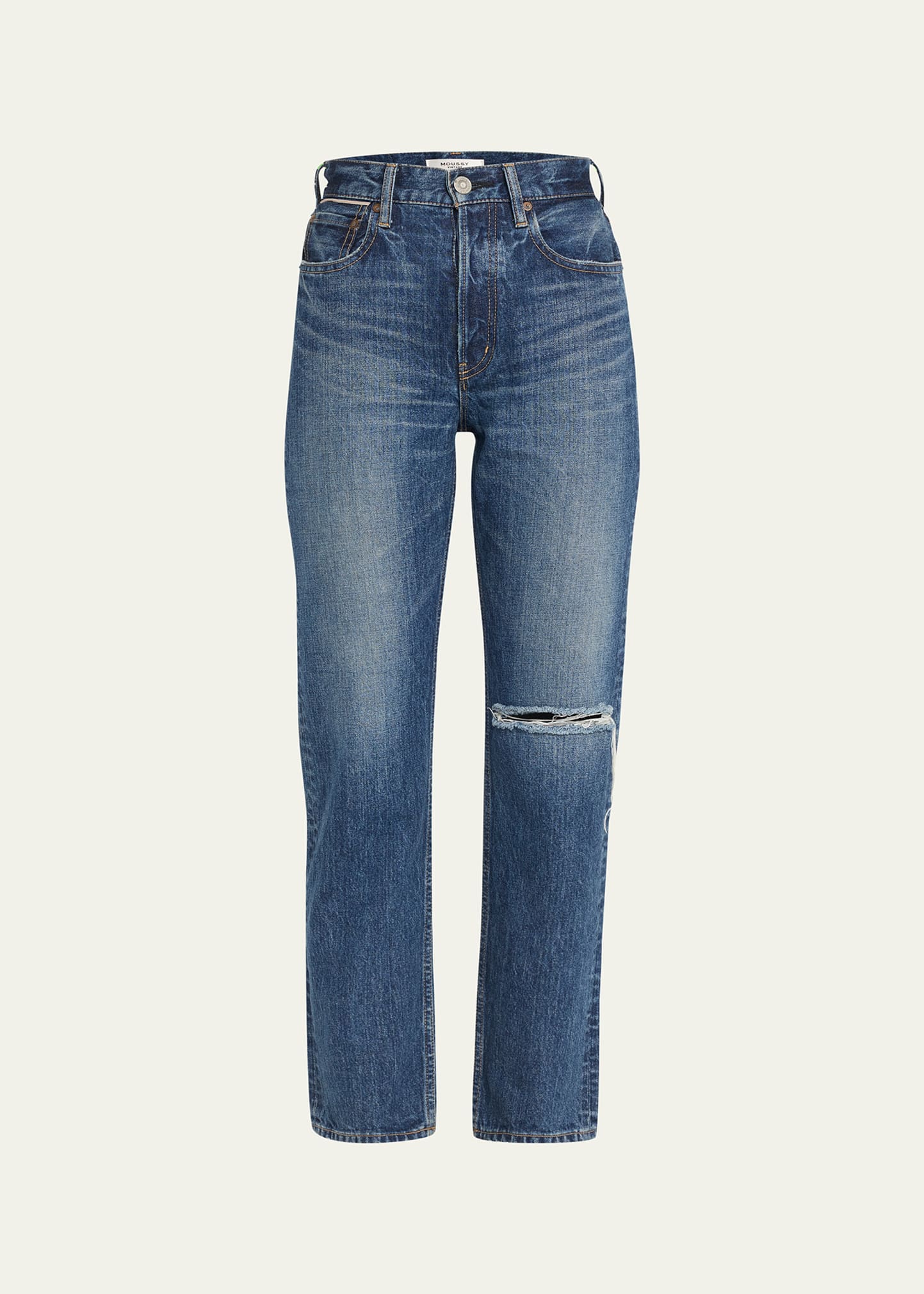Moussy Vintage Widstoe Distressed Wide-straight Jeans In Blu