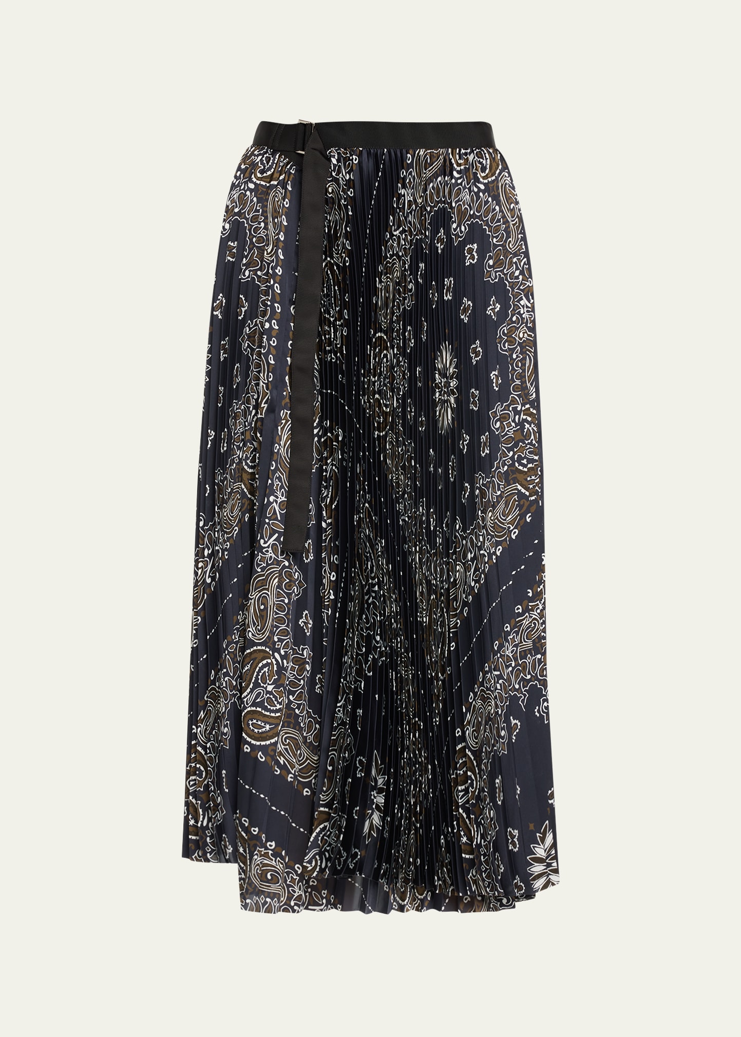 Bandana-Print Pleated Midi Skirt