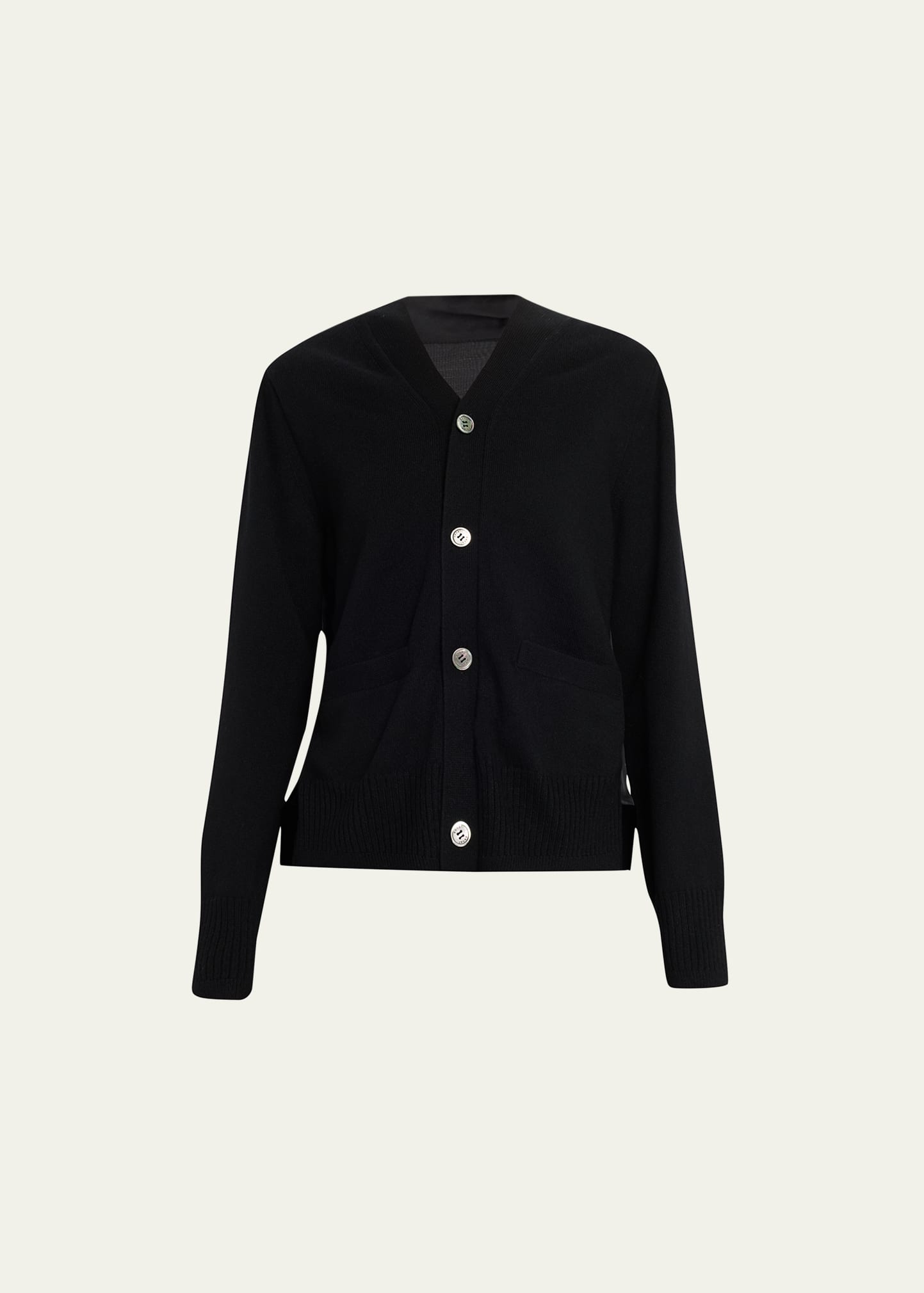 Sacai Pleated-back Wool Button Down Cardigan In Black