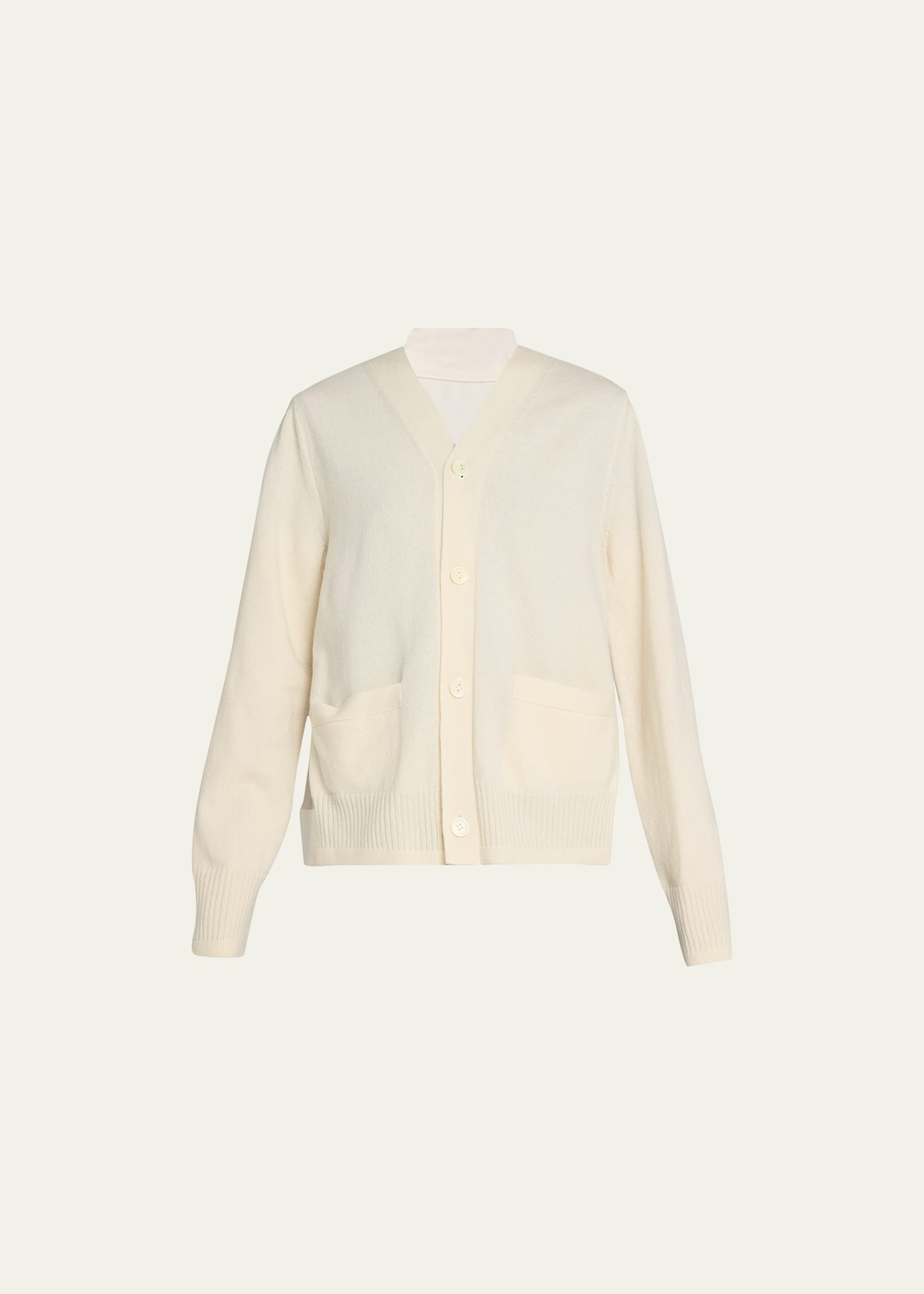 Sacai Pleated-back Wool Button Down Cardigan In Off White