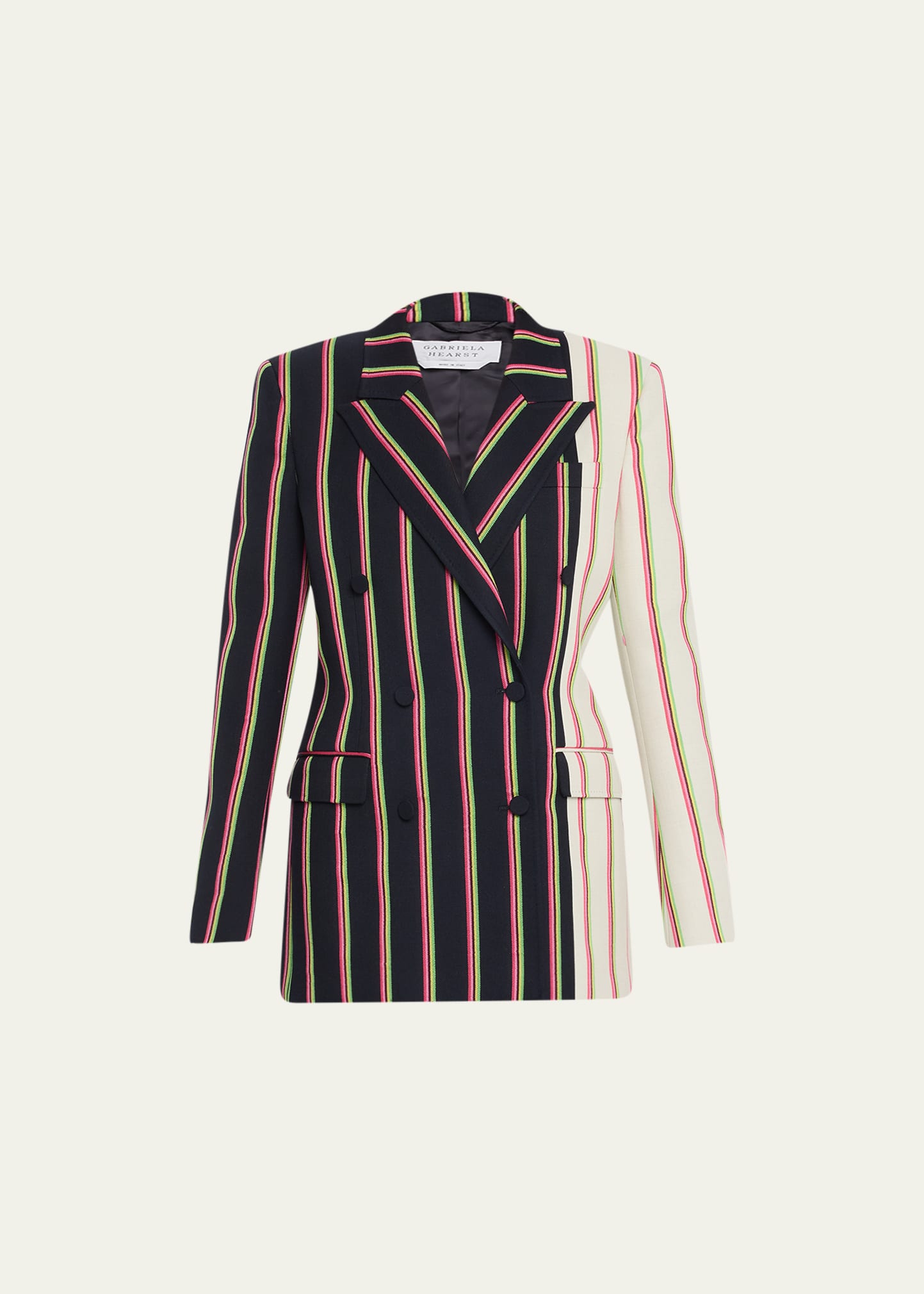 Gabriela Hearst Mccoi Double-breasted Striped Wool And Silk-blend Twill Blazer In Ivorynavymulti