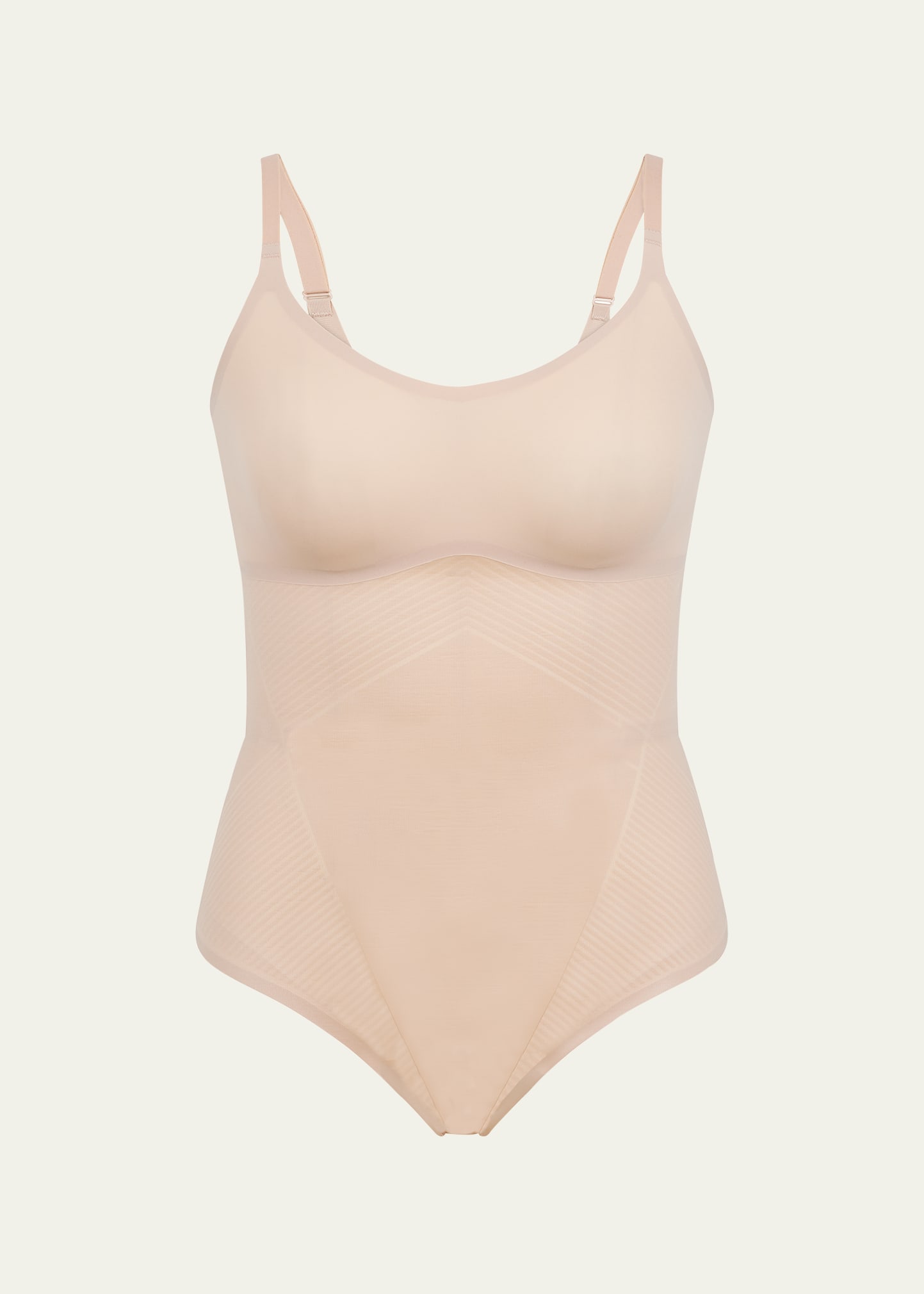 Spanx Shaping Scoop-neck Thong Bodysuit In Champagne Beige