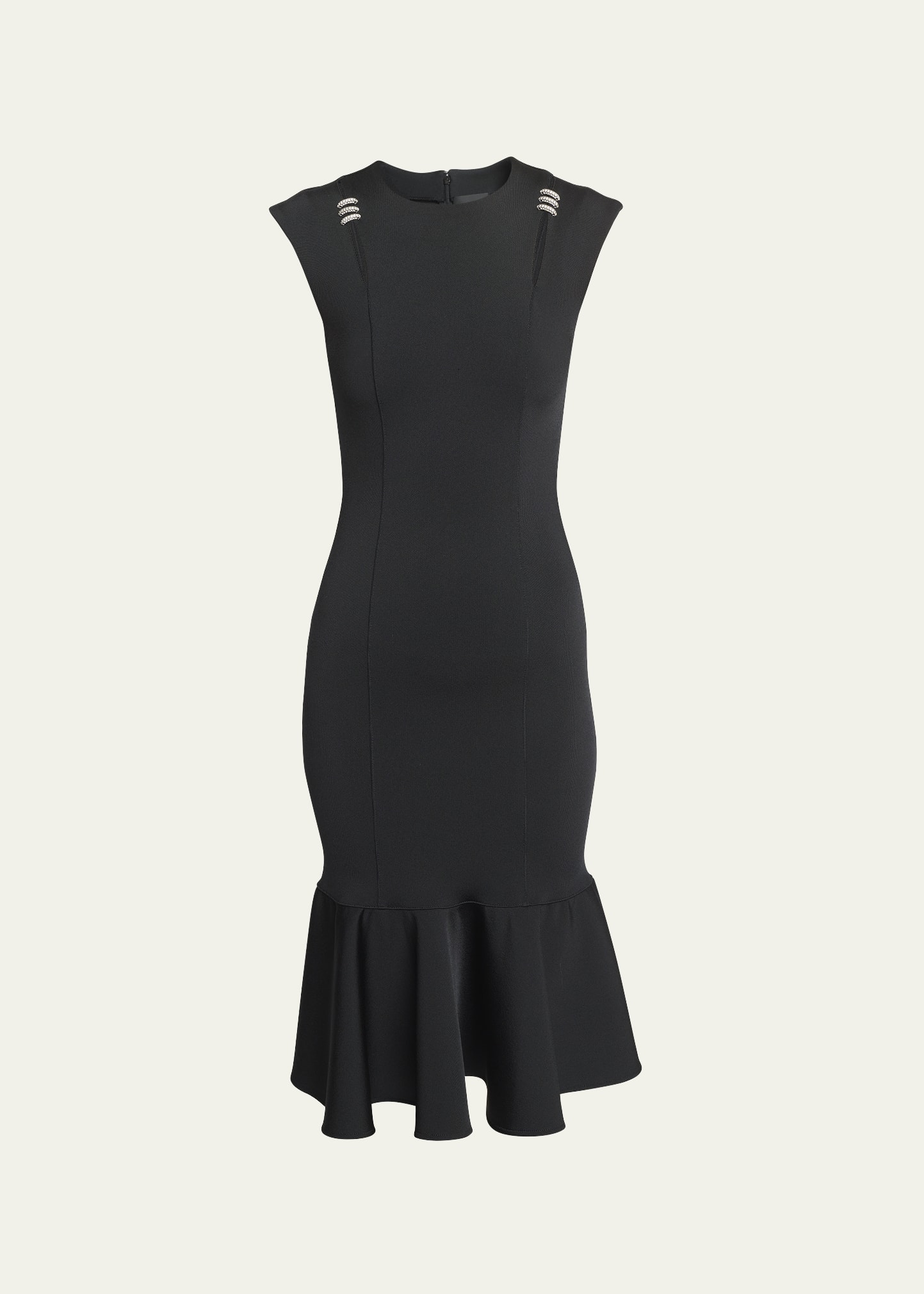 Givenchy Flounce Midi Dress With Embellished Shoulder Detail In Black