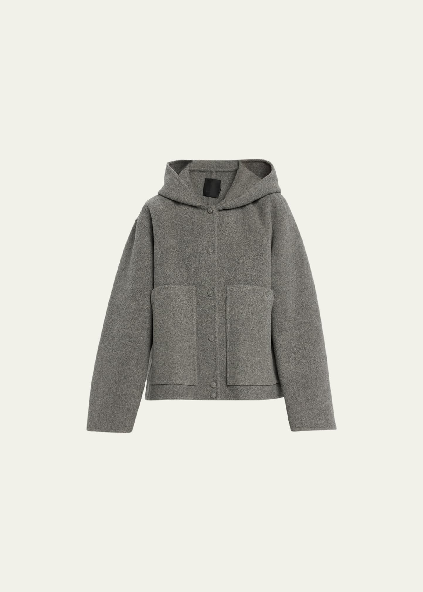 Givenchy Felt Wool Loose Fit Coat With Splitable Hood In Light Grey Melang