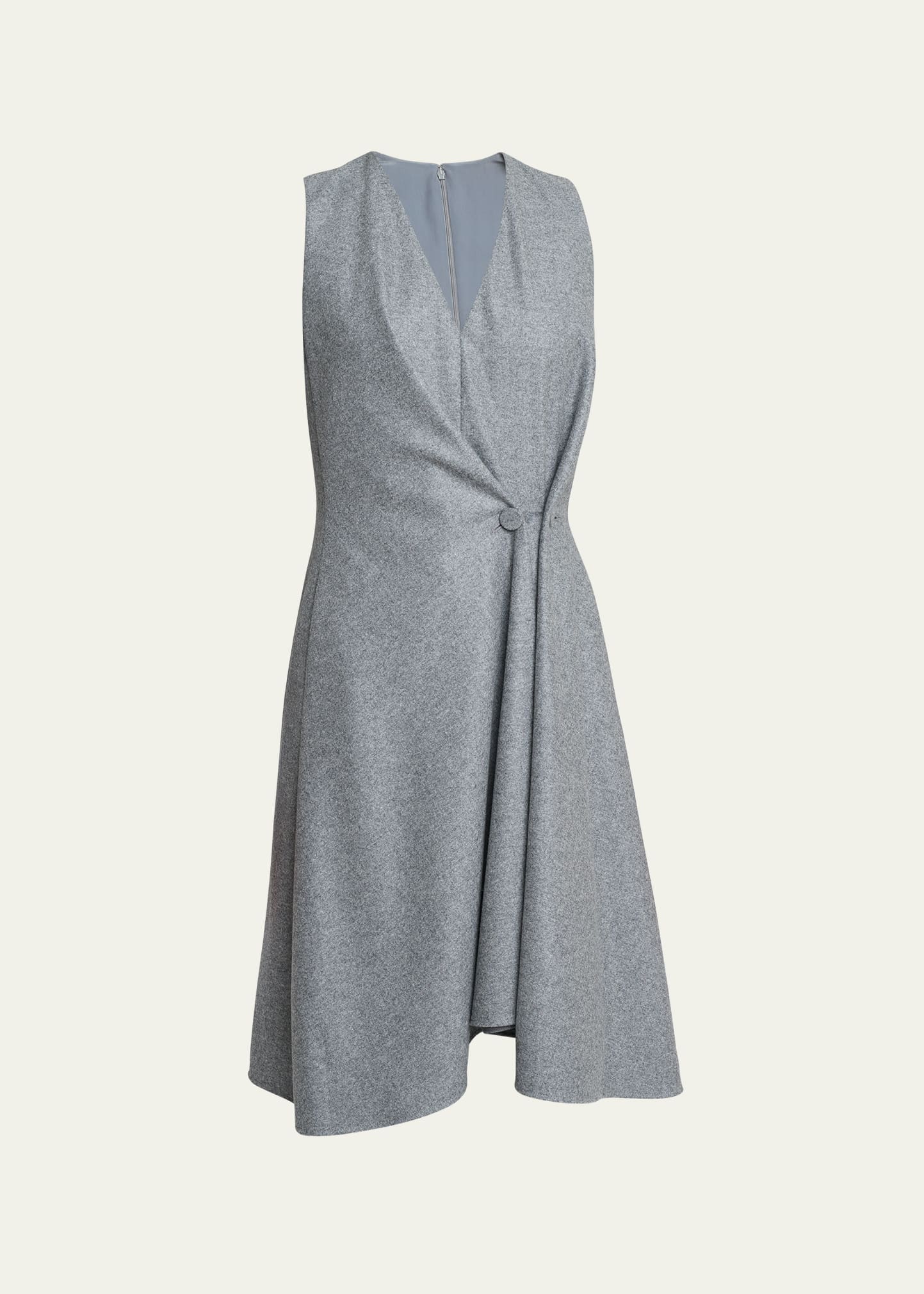 Shop Givenchy Wool Felt Wrap Dress With Side Draped Detail In Grey