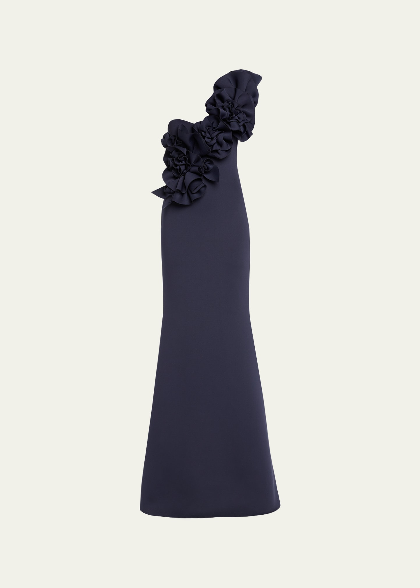 One-Shoulder Rosette Scuba Gown