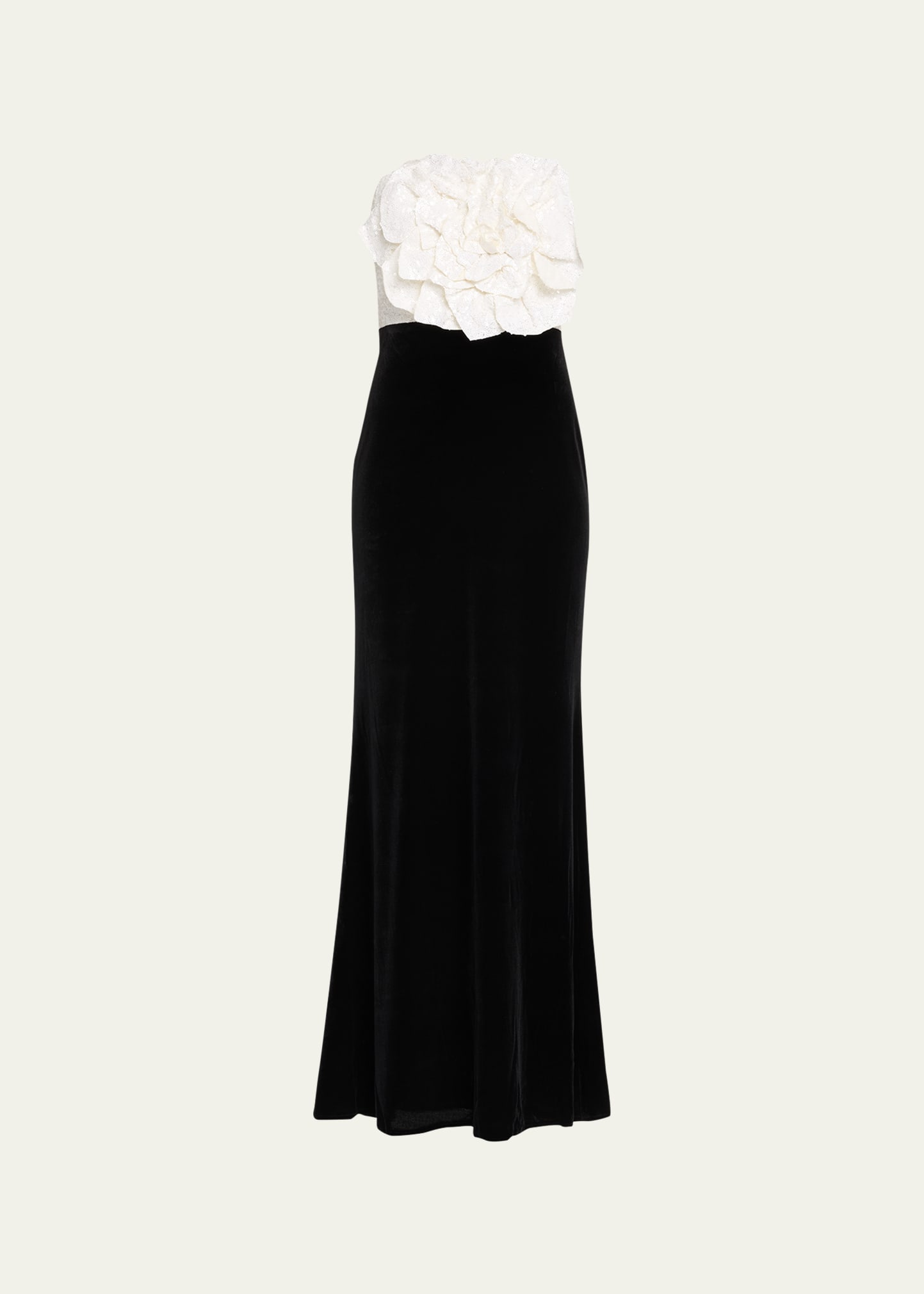 Badgley Mischka Strapless Sequin Rosette Gown In Black