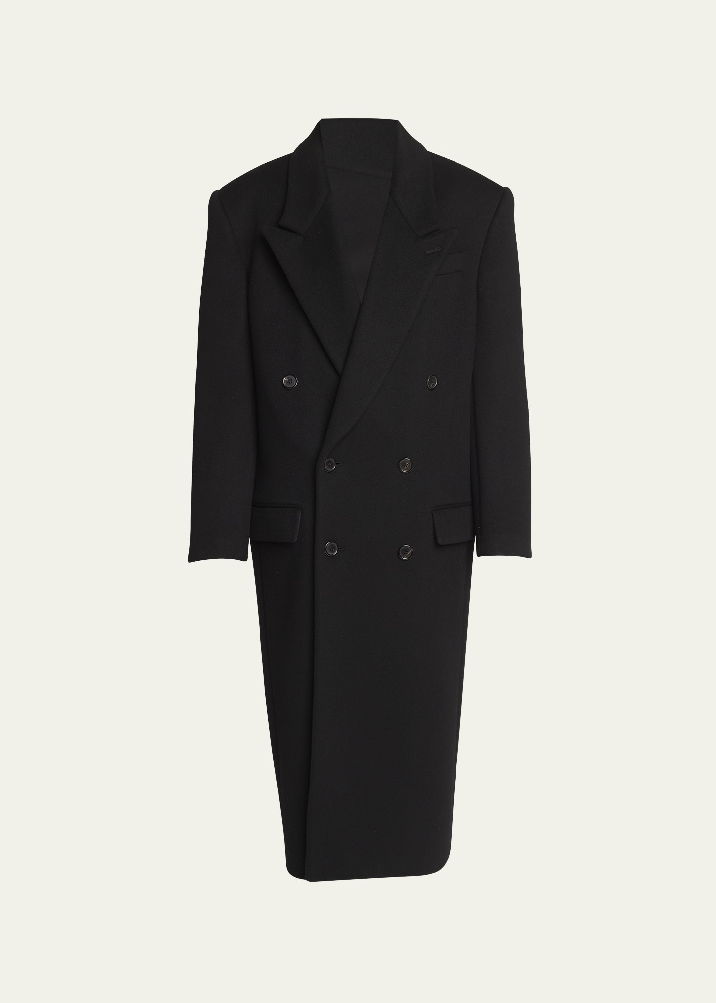 Saint Laurent Double-breasted Peak-lapel Wool Coat In Nero