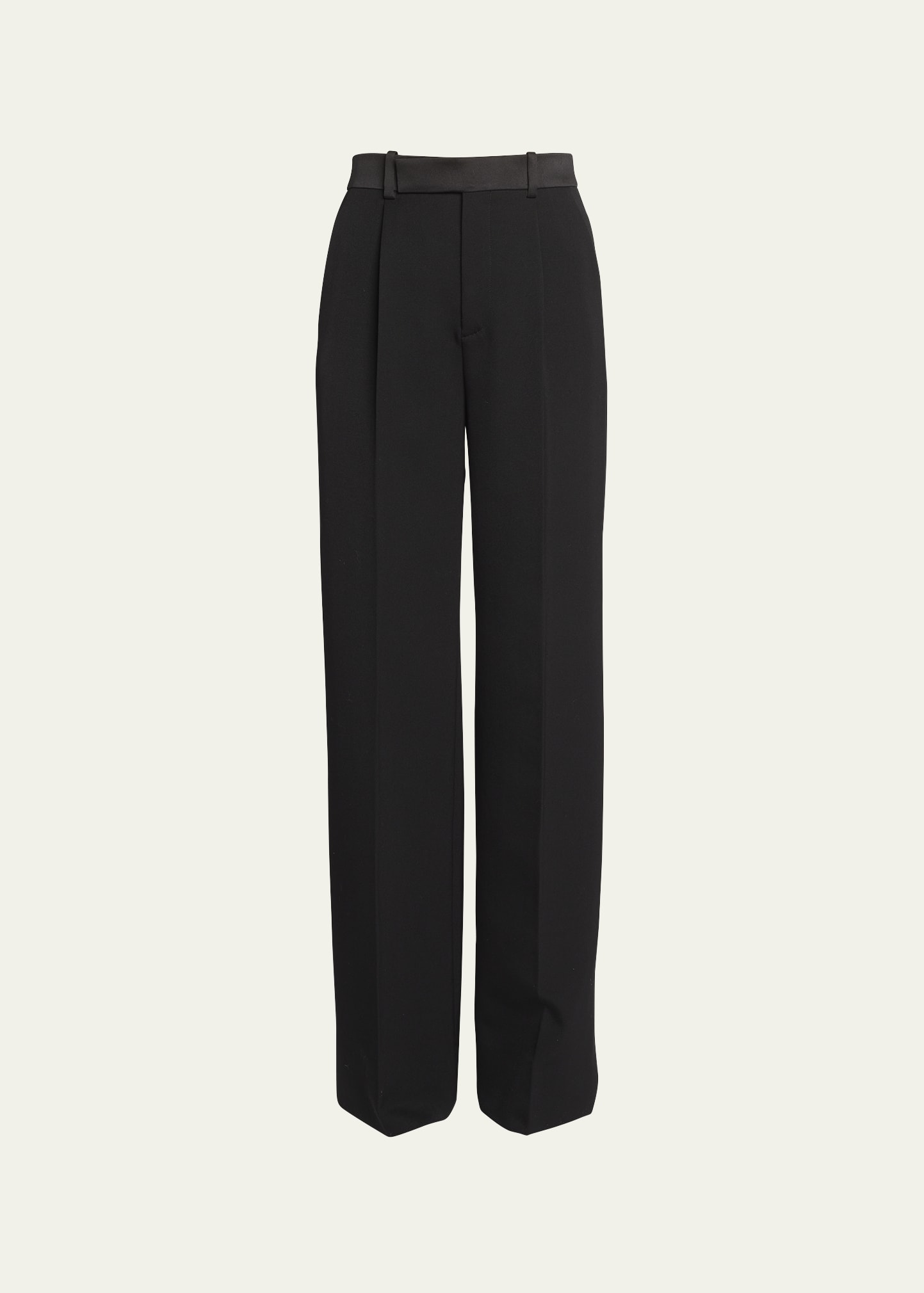 Saint Laurent Pleated Wide-leg Trousers With Satin Waistband In Nero