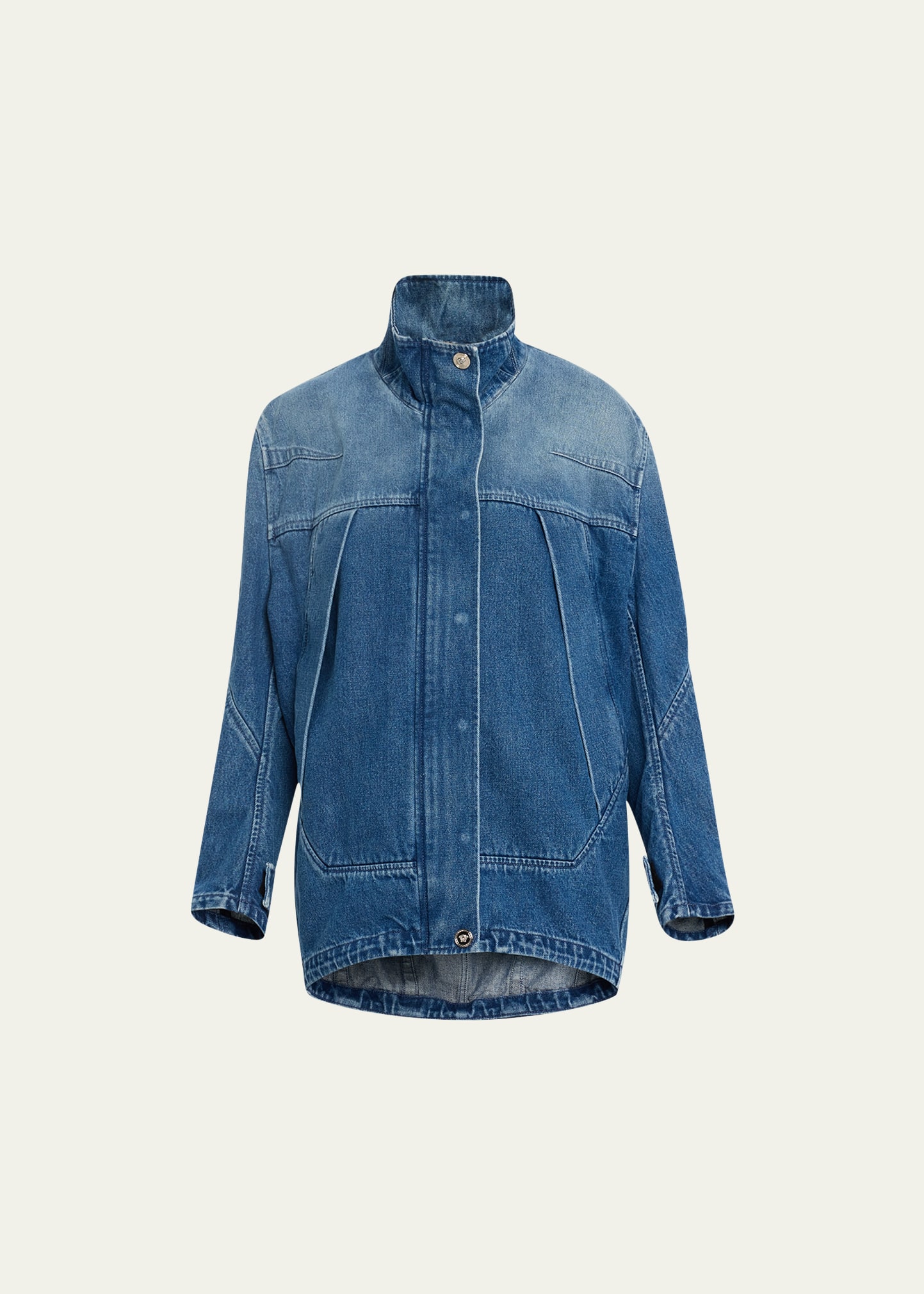 Shop Versace Denim Jacket With Special Compound In Medium Blue
