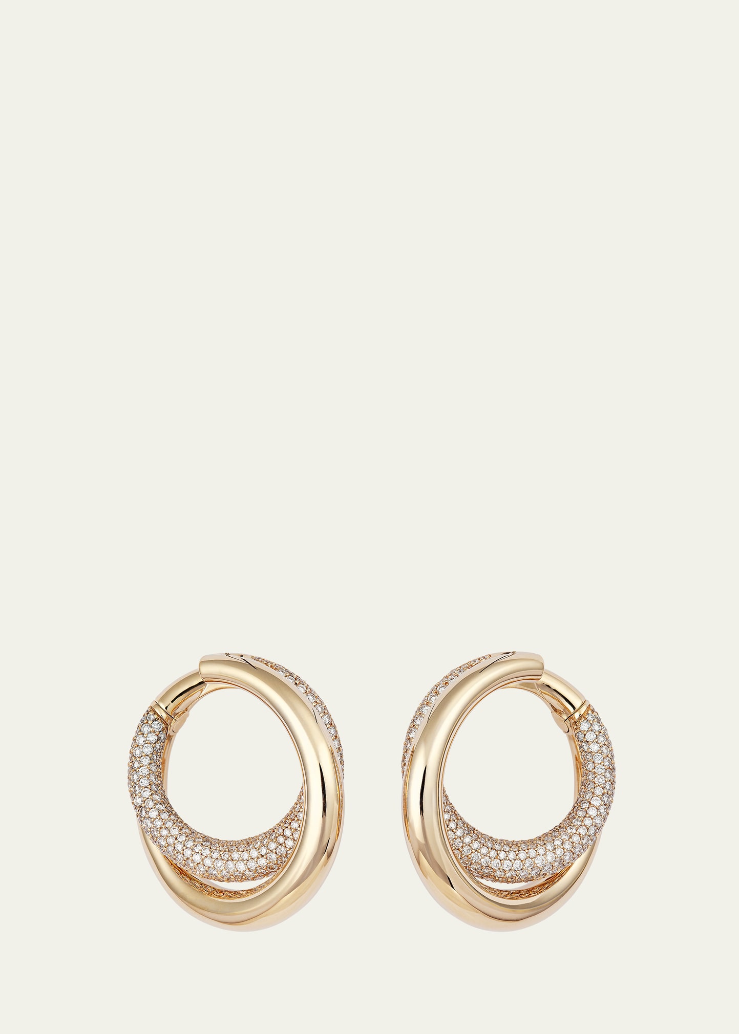 The Loop Earrings - Infinity Loop Half Pavé, Big, in Yellow Gold and White Diamonds