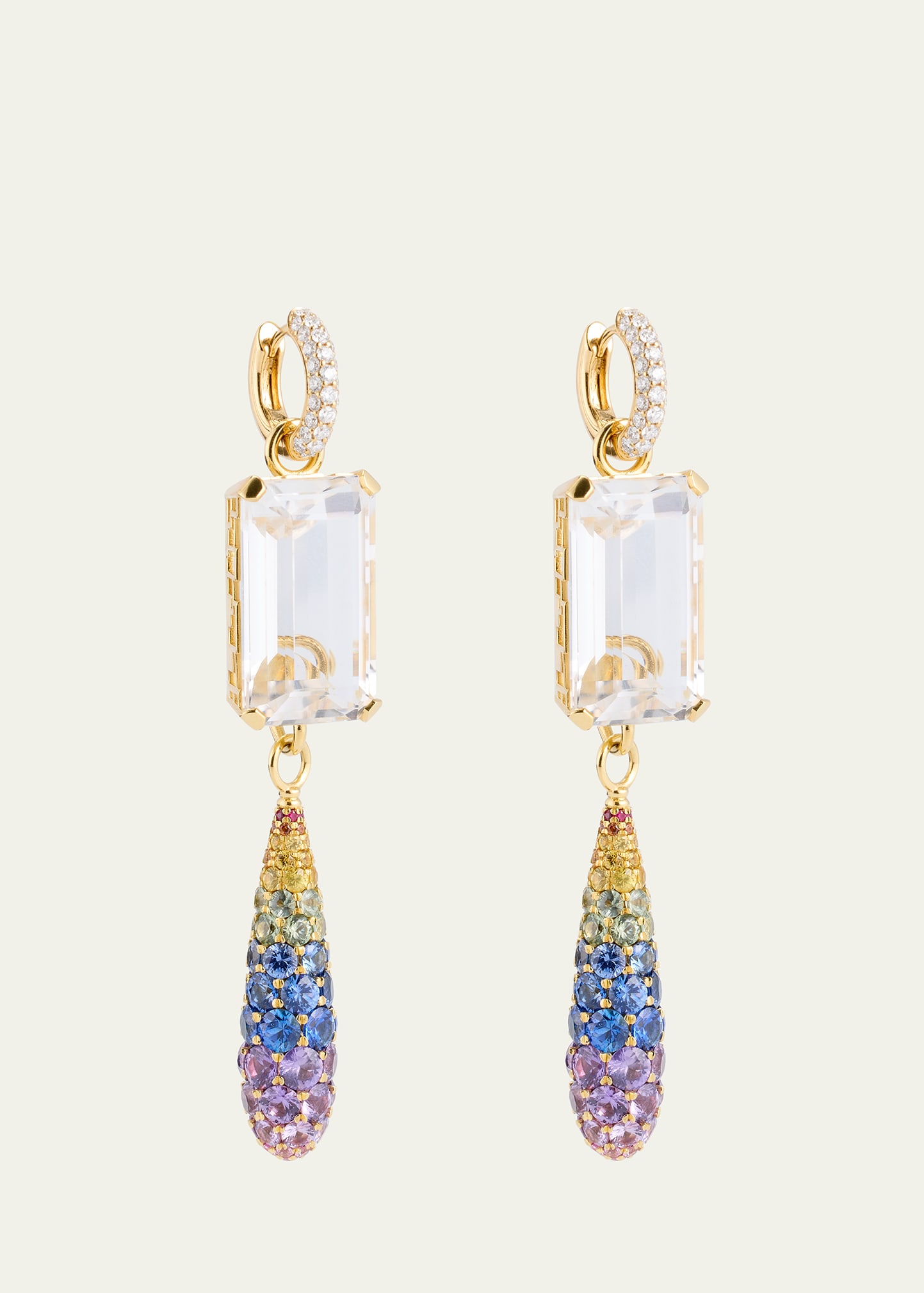 The Swedish Grace, Rock Crystal and Rainbow Sapphires in Yellow Gold