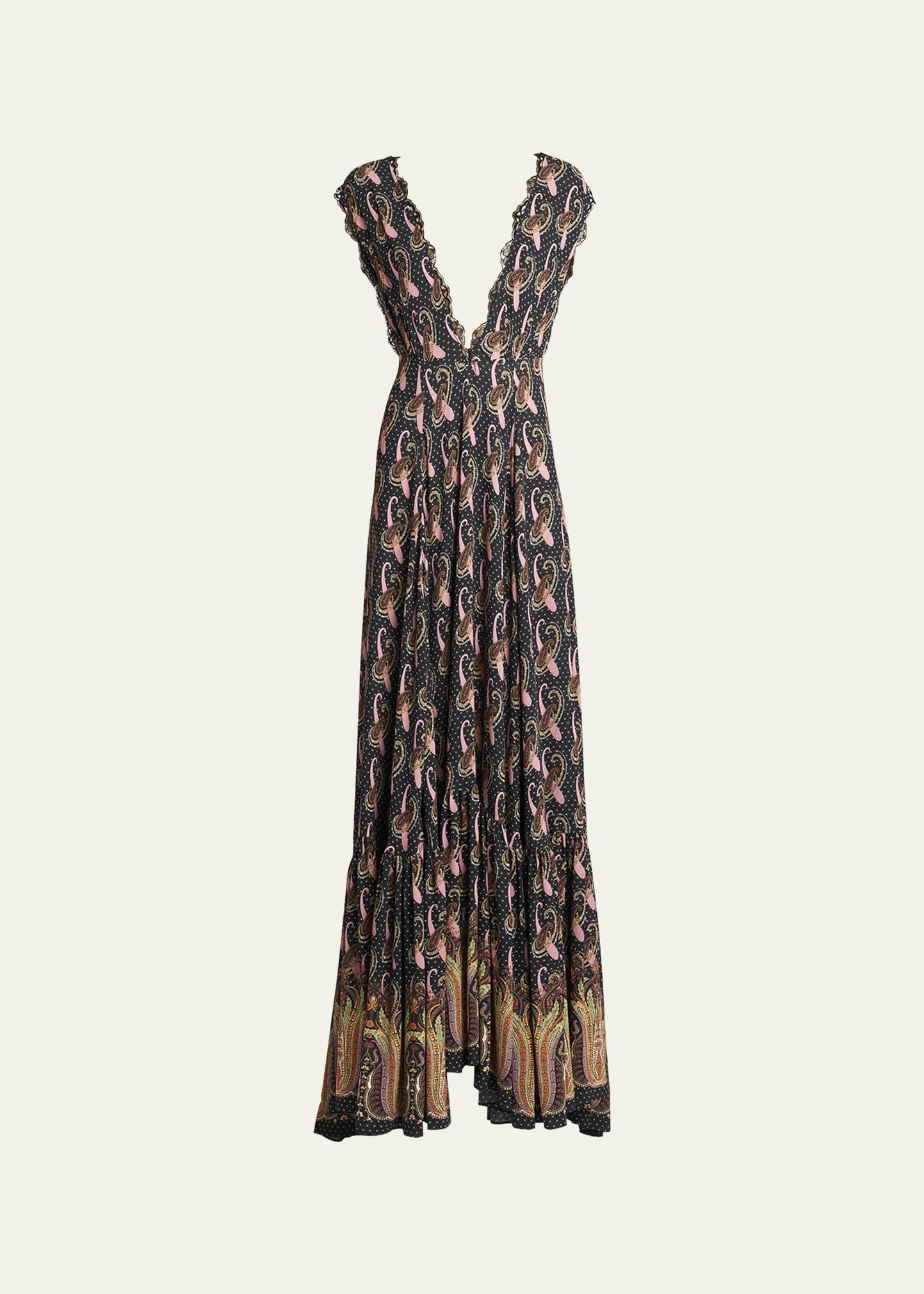 Etro Engineer New Paisley Printed V-neck Gown In Black
