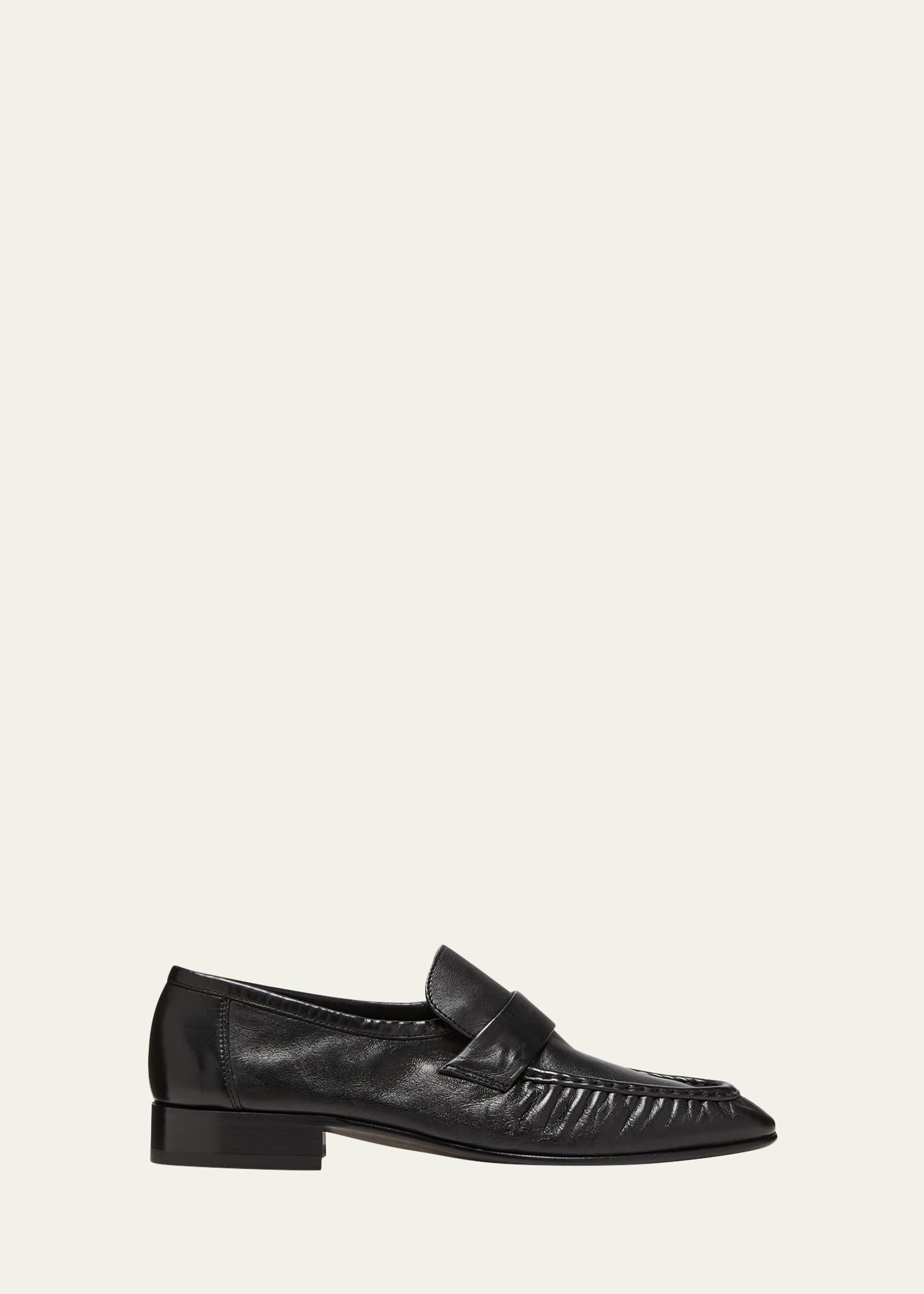 The Row Soft Leather Flat Loafers In Black