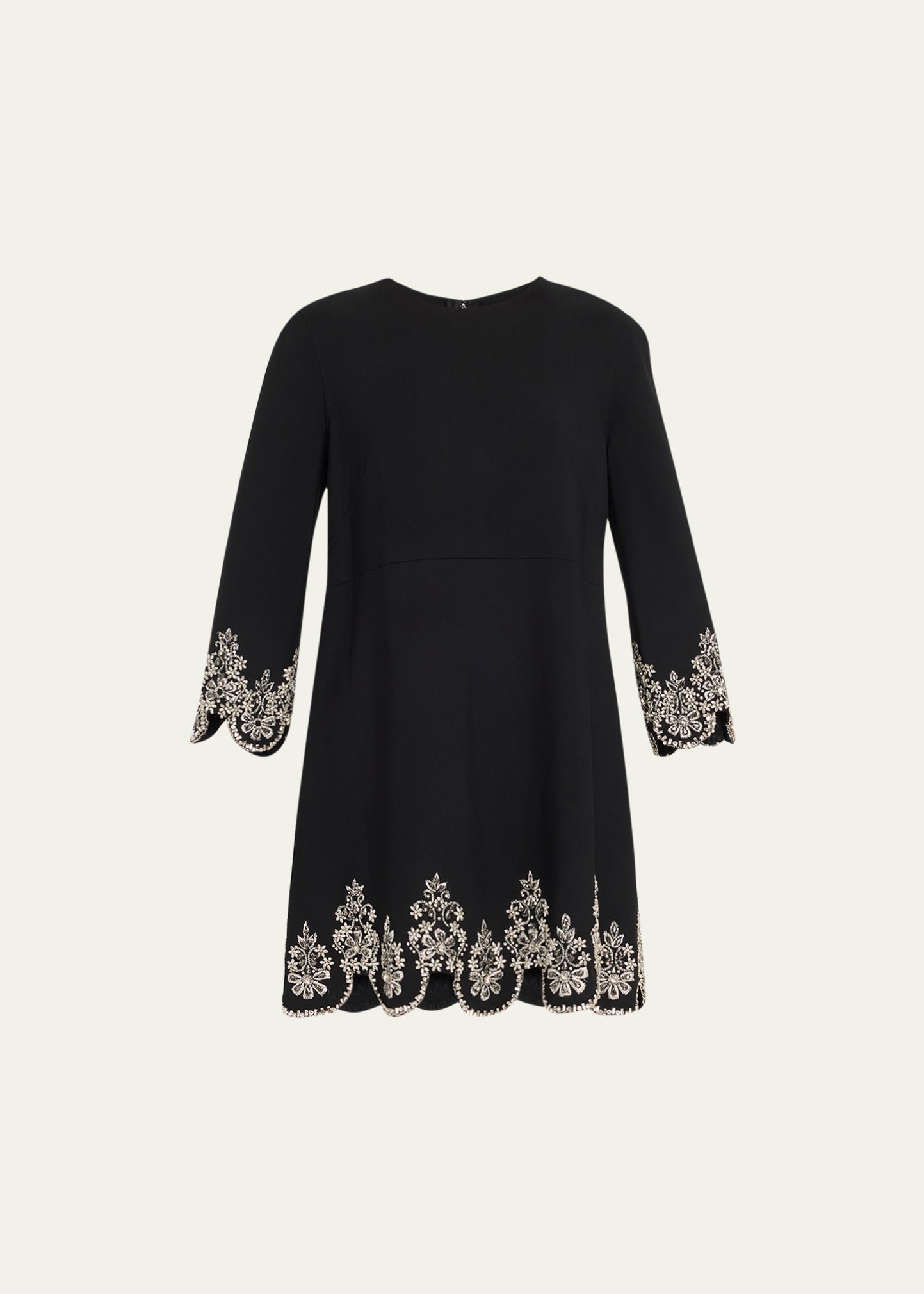 3/4 Sleeve Crystal Scallop Embellished Shift Dress