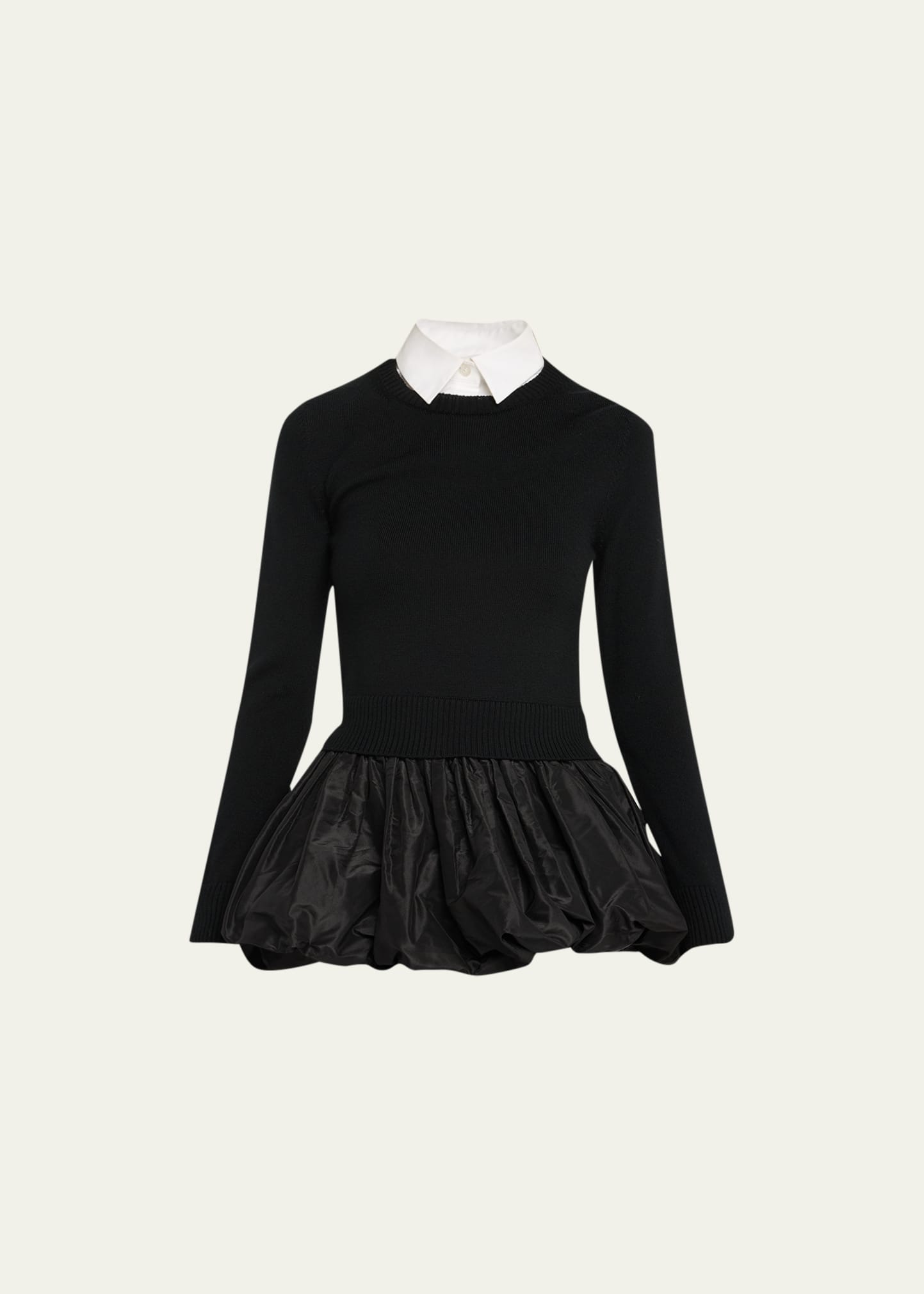 Collared Long-Sleeve Peplum Drape Pullover