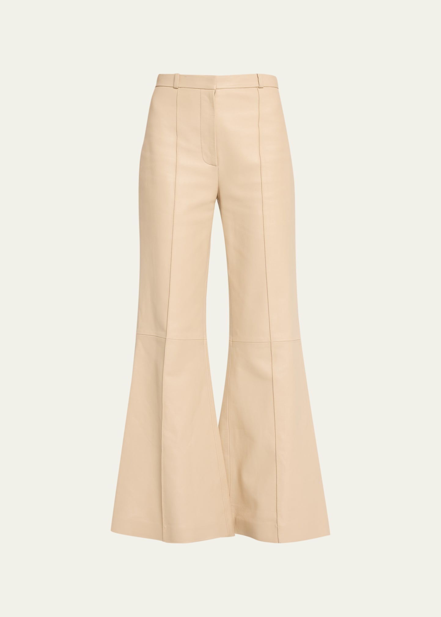 Zip-Front Flare-Leg Leather Pants