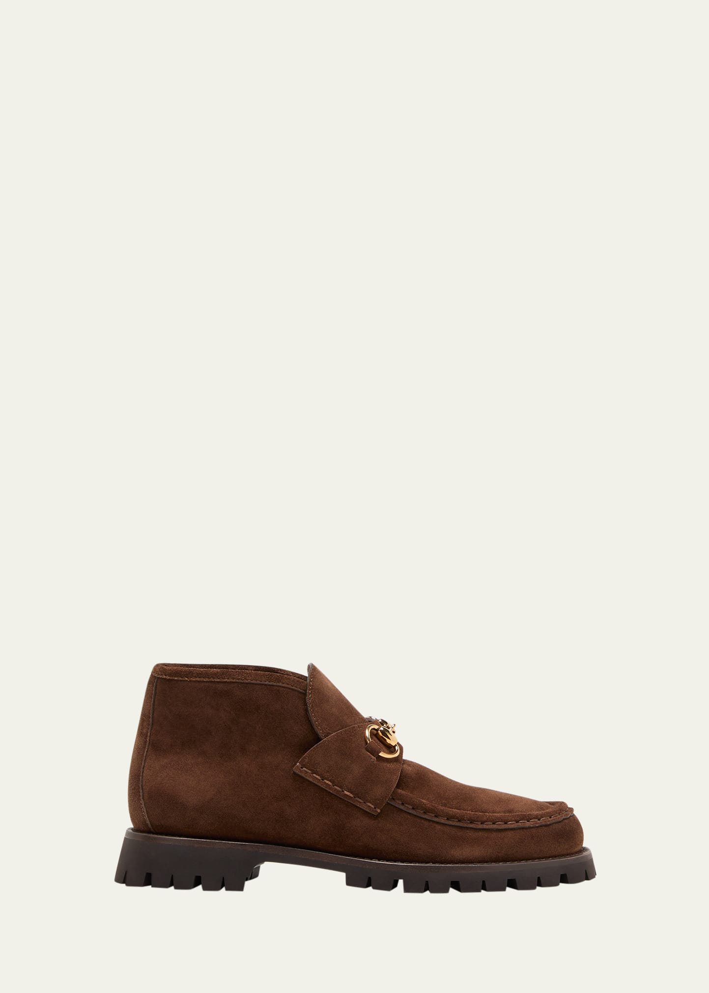 Gucci Sylke Suede Bit Moccasin Booties In 2206 Washed Brown