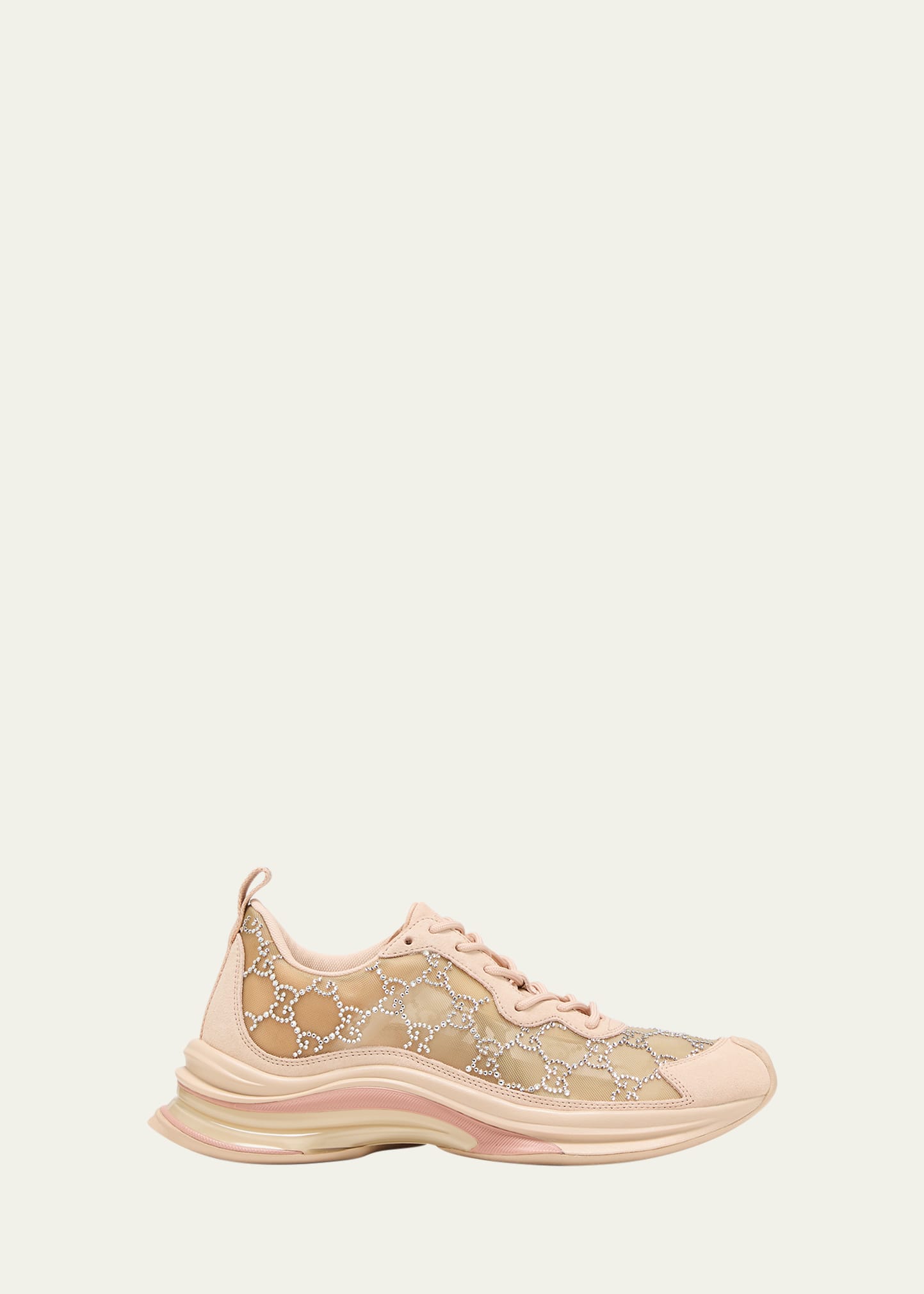 Shop Gucci Gg Crystal Mesh Runner Sneakers In Powder Rose