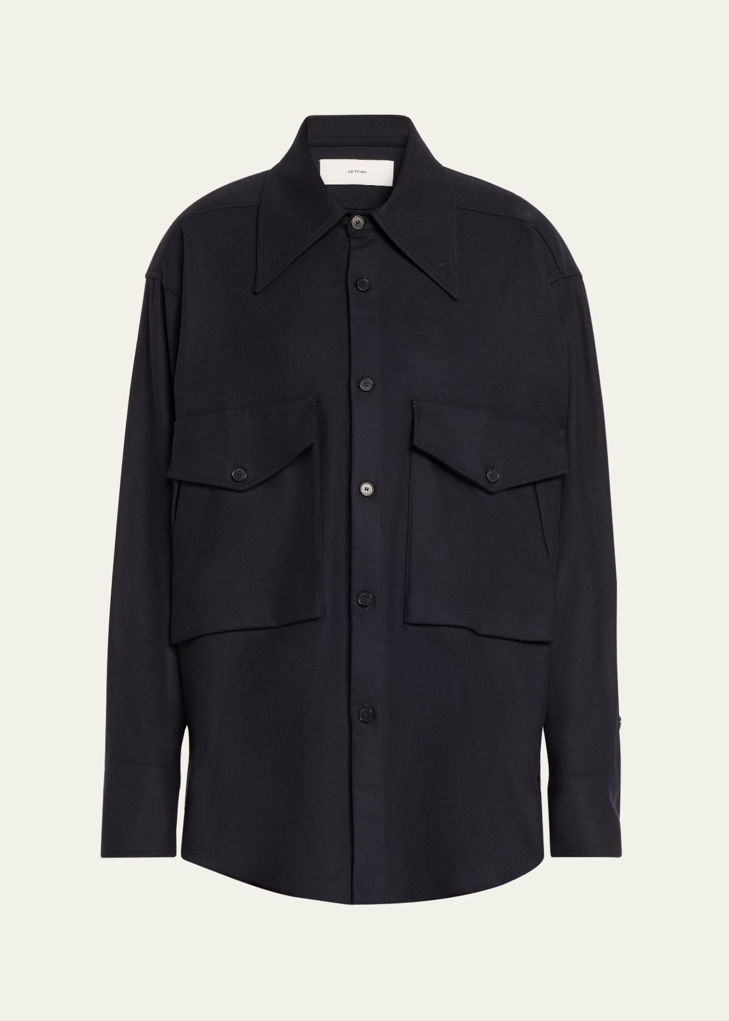 Shop Setchu Oversized Button Down Wool Cashmere Top In Midnight
