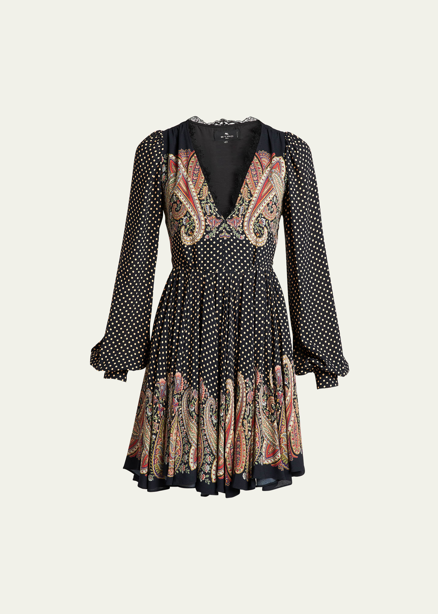 Etro Abito Polka Dot Balloon Long Sleeve Minidress In Black