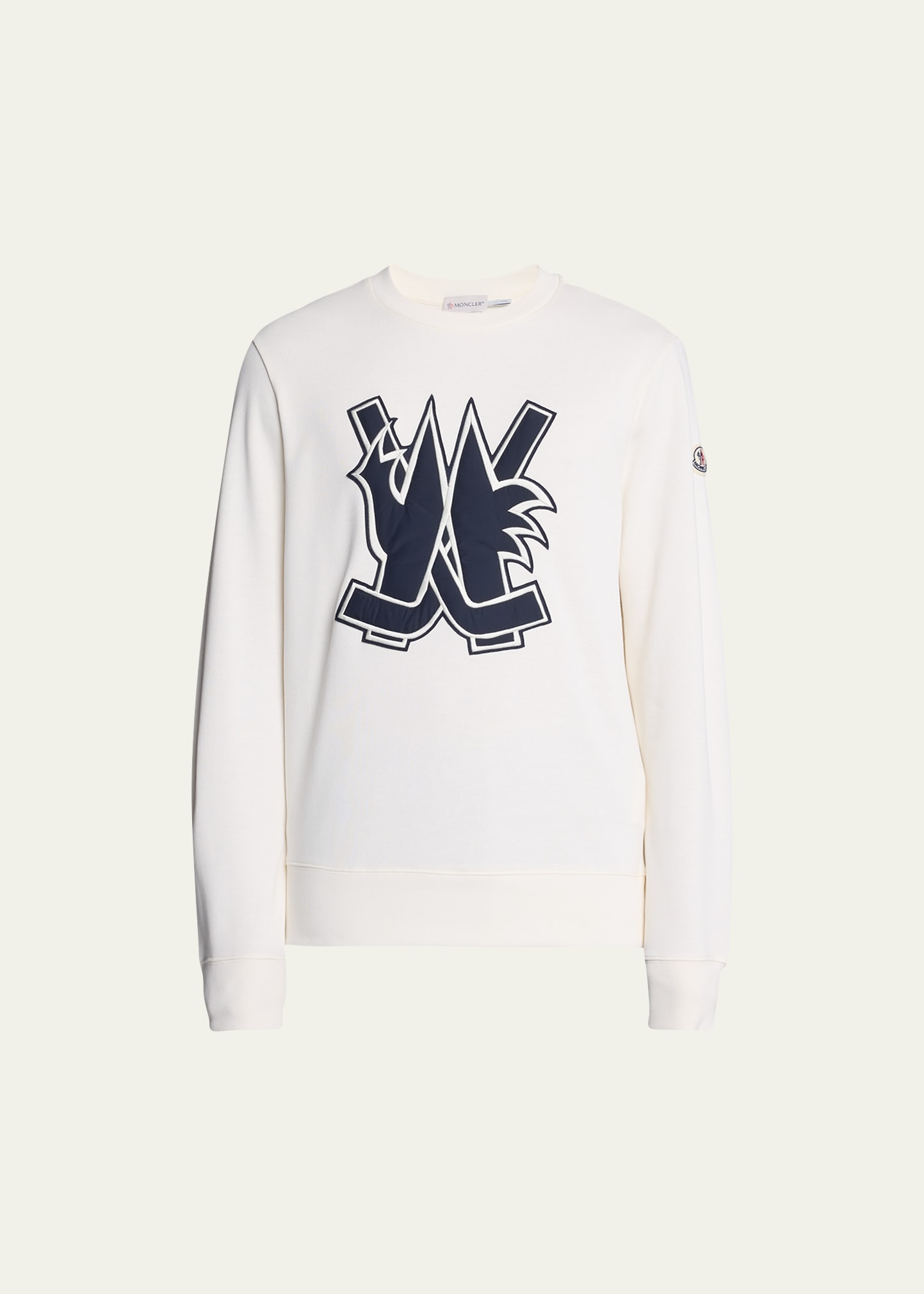 Shop Moncler Men's Terry Hockey Stick Logo Sweatshirt In White